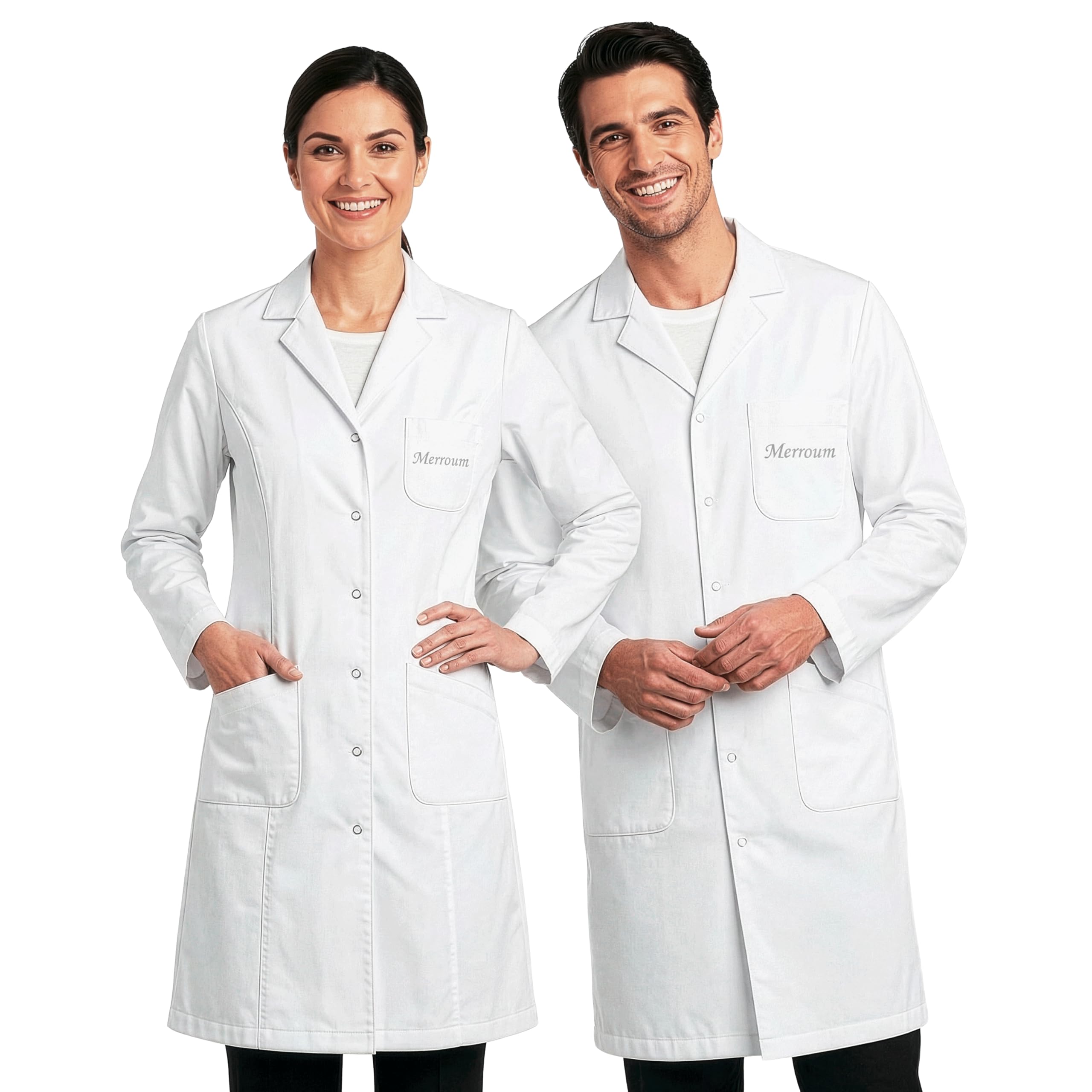 Blusa de laboratorio para hombre y mujer (corte ancho, 100% algodón sarga 200 g/m², 6 tallas (XS-2XL) - Botones metálicos - Bata médica blanca