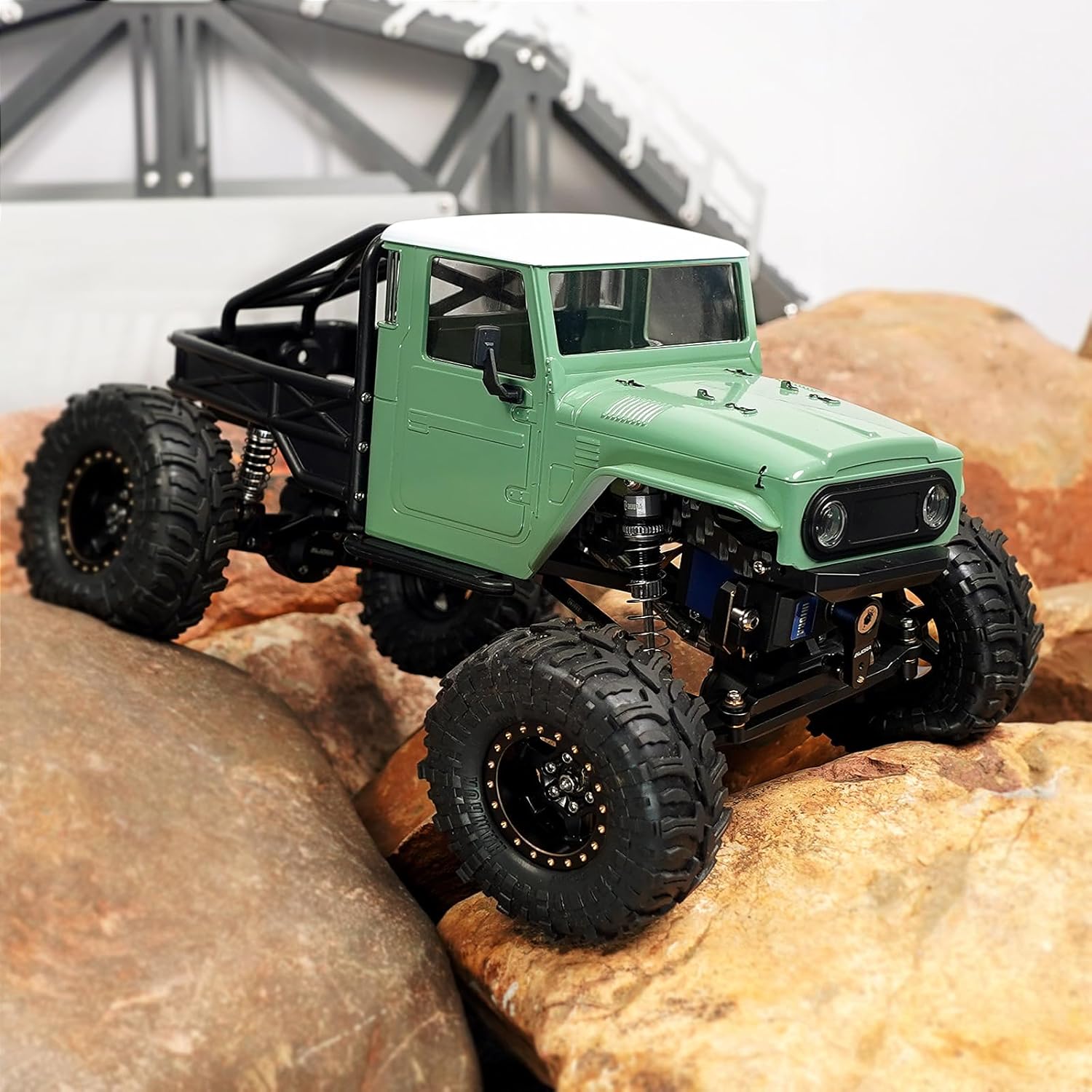 INJORA IR40-24 Half Truck Hard Body with Cage for 1/24 SCX24 Upgrade(Muted Green)