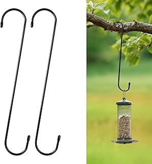 12 Inch Large S Hooks for Hanging Plants, Black Metal Heavy Duty Long Hook for Hanging Bird Feeder, Bird House, Clothes, Wind Chimes, Flower Basket, 2 Pack