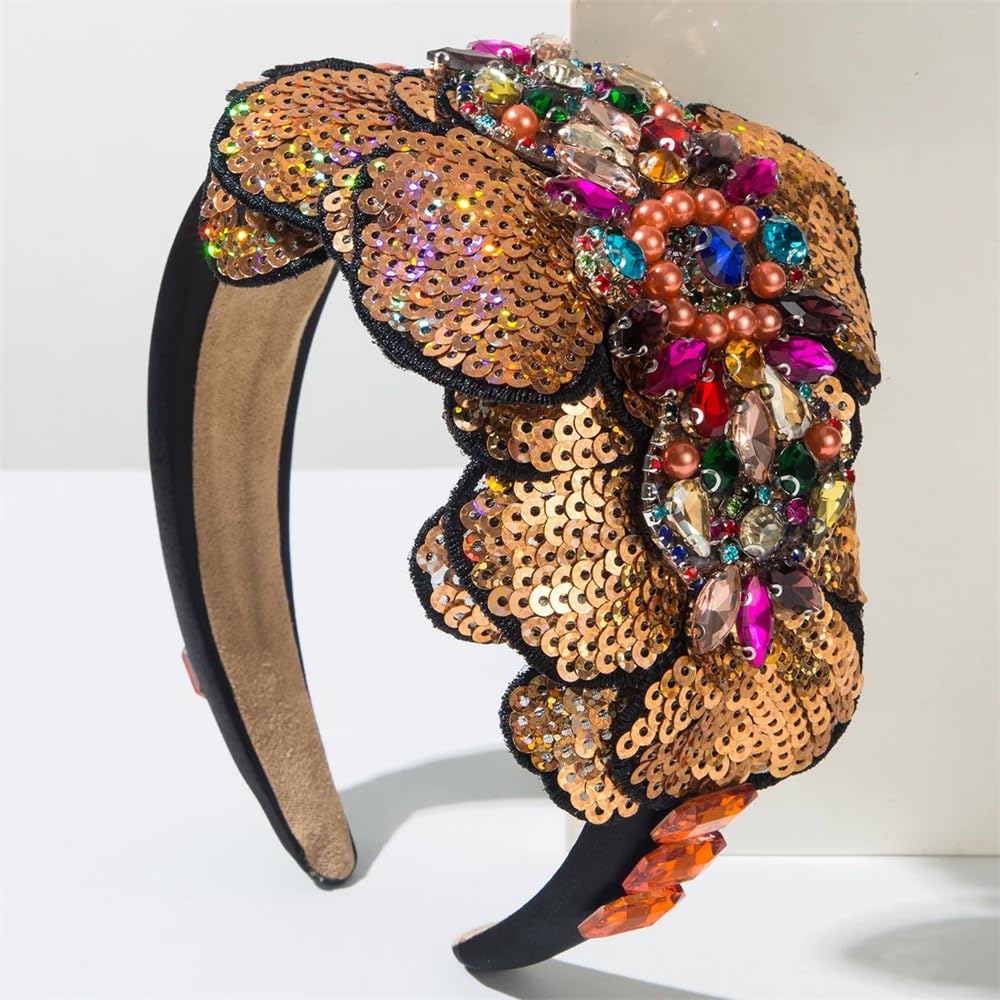 Fasce per capelli da donna con paillettes scintillanti fasce per capelli ampia fascia iridescente accessori per capelli nero