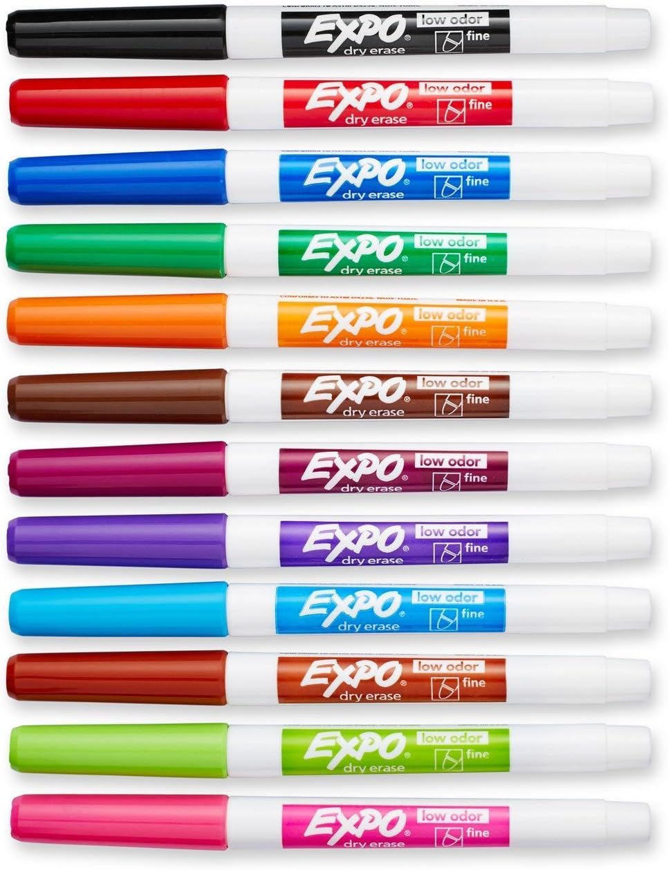 EXPO Low-Odor Dry-Erase Marker, Fine Point, 12-Pack, Assorted Colors