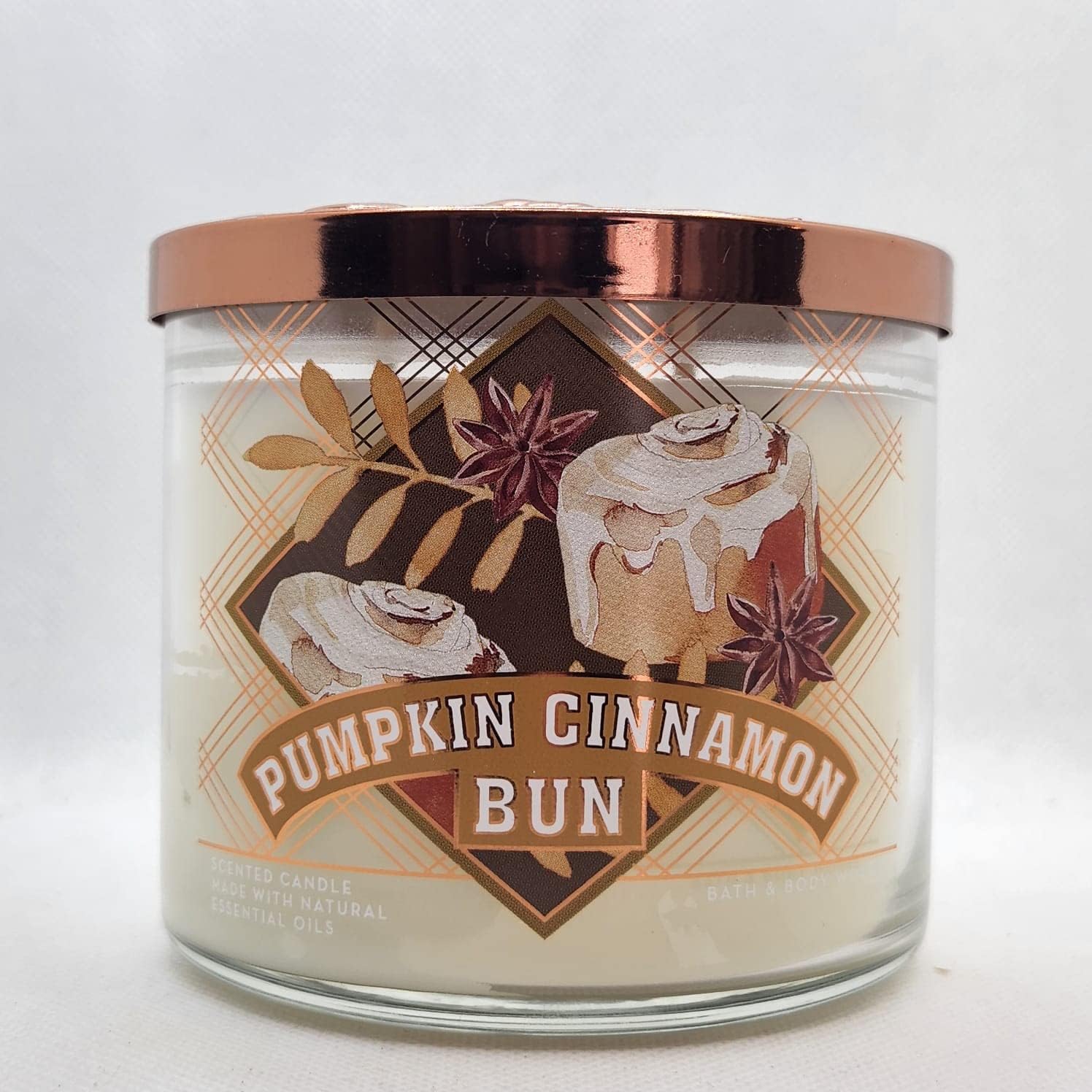 Bath Body Works, White Barn 3-Wick Candle w/Essential Oils - 14.5 oz - 2022 Autumn Scents! (Pumpkin Cinnamon Bun)