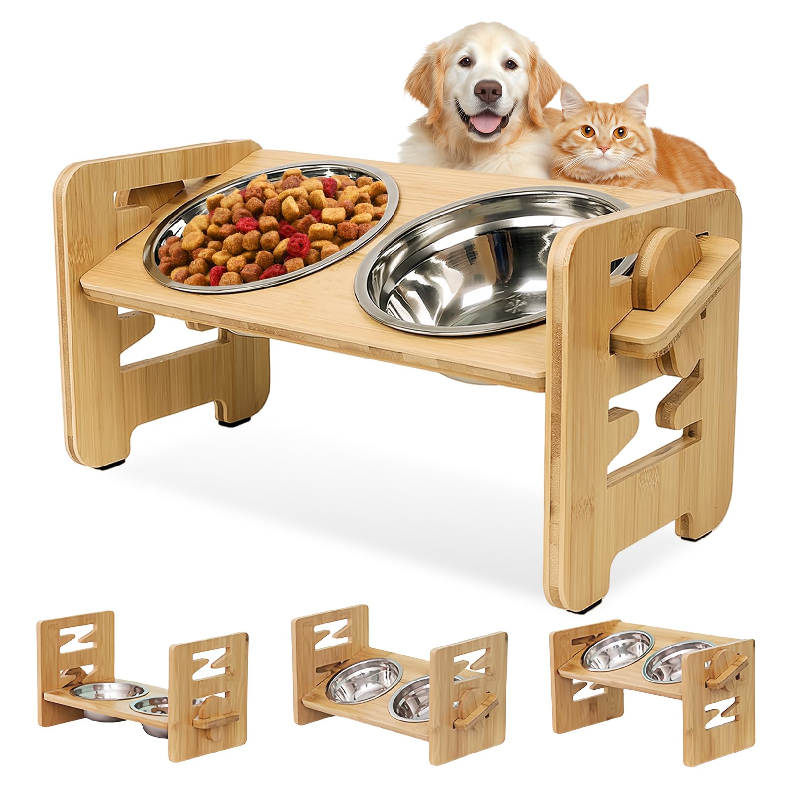 Surelevee Gamelle surélevée pour chiens et chats Surelevee avec 2 bols en acier inoxydable à 6 hauteurs réglables, gamelle surélevée pour chiens et chats