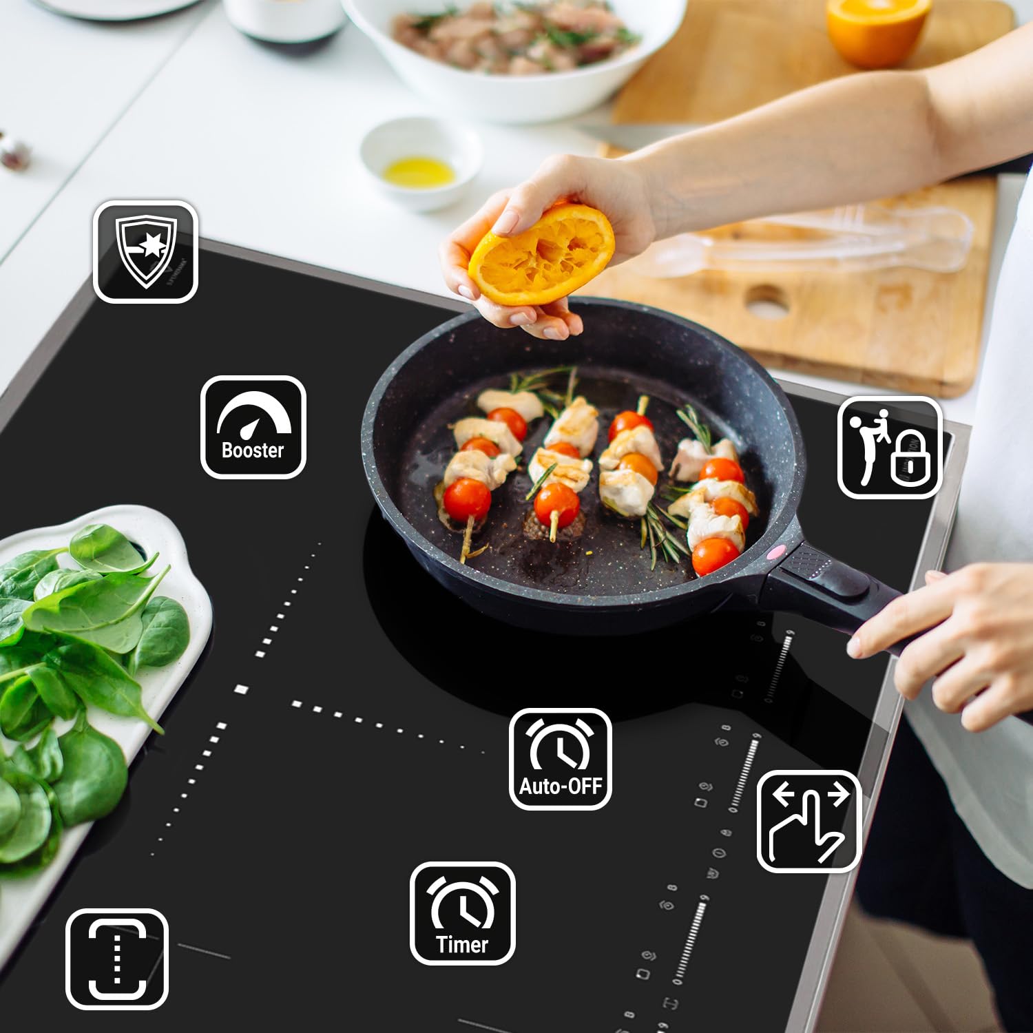 KKT KOLBE Standherd mit Induktionskochfeld 90cm 108l 4 Zonen 15 Heizstufen Teleskopauszug Drehspieß Grill SensorTouch CC9001IND