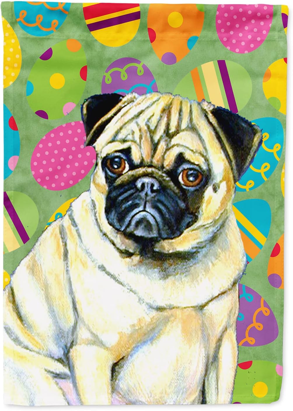 Caroline's Treasures LH9432CHF Pug Easter Eggtravaganza House Flag Large Porch Sleeve Pole Decorative Outside Yard Banner Artwork Wall Hanging, Polyester, House Size, Multicolor