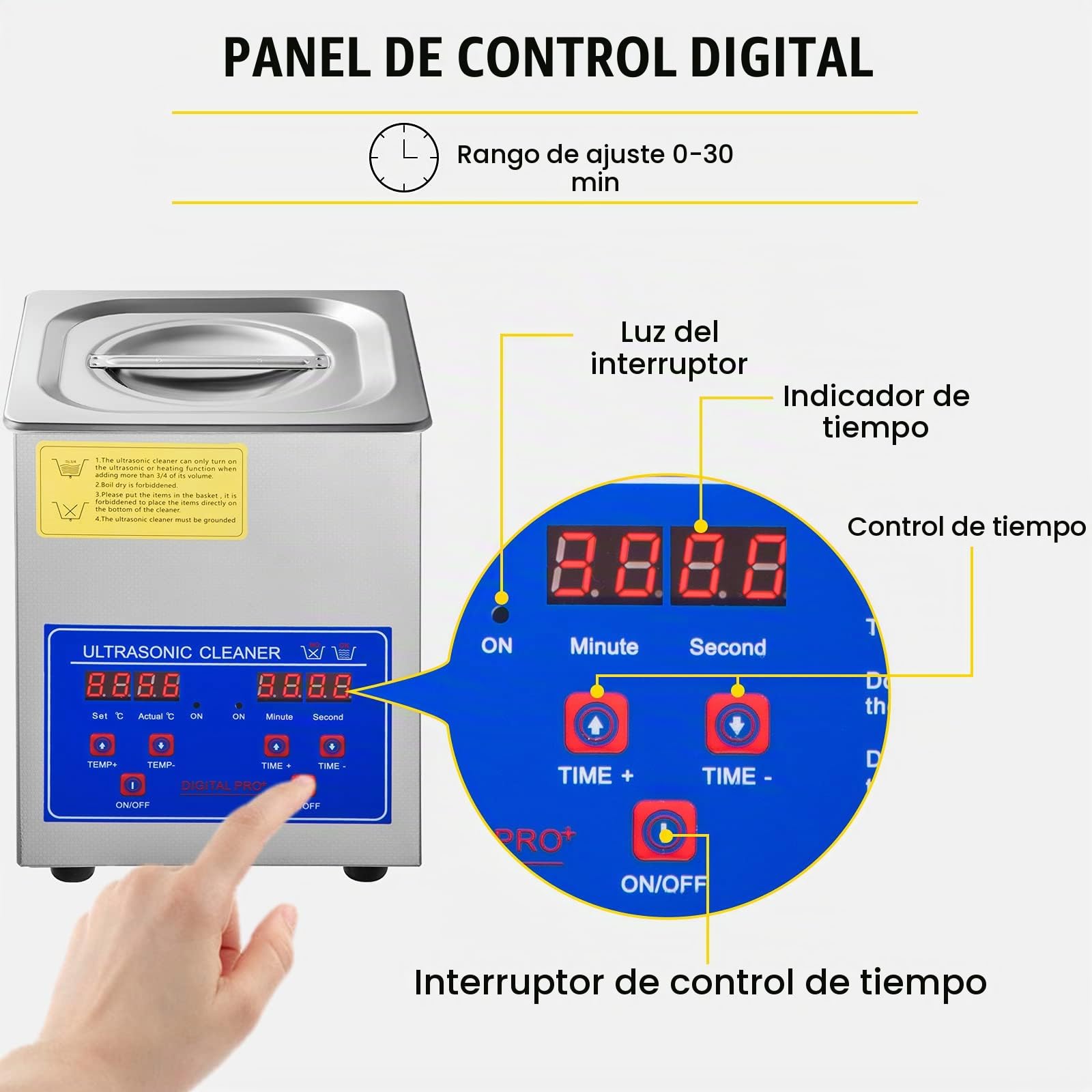 VEVOR Limpiador Ultrasónico 18 x 16,5 x 21,2 cm Limpiador Ultrasónico de Piezas 1,3 Litros con Temporizador de Calentamiento, Ajuste de Tiempo de 0 a 30 Minutos, con Pantalla Digital LED