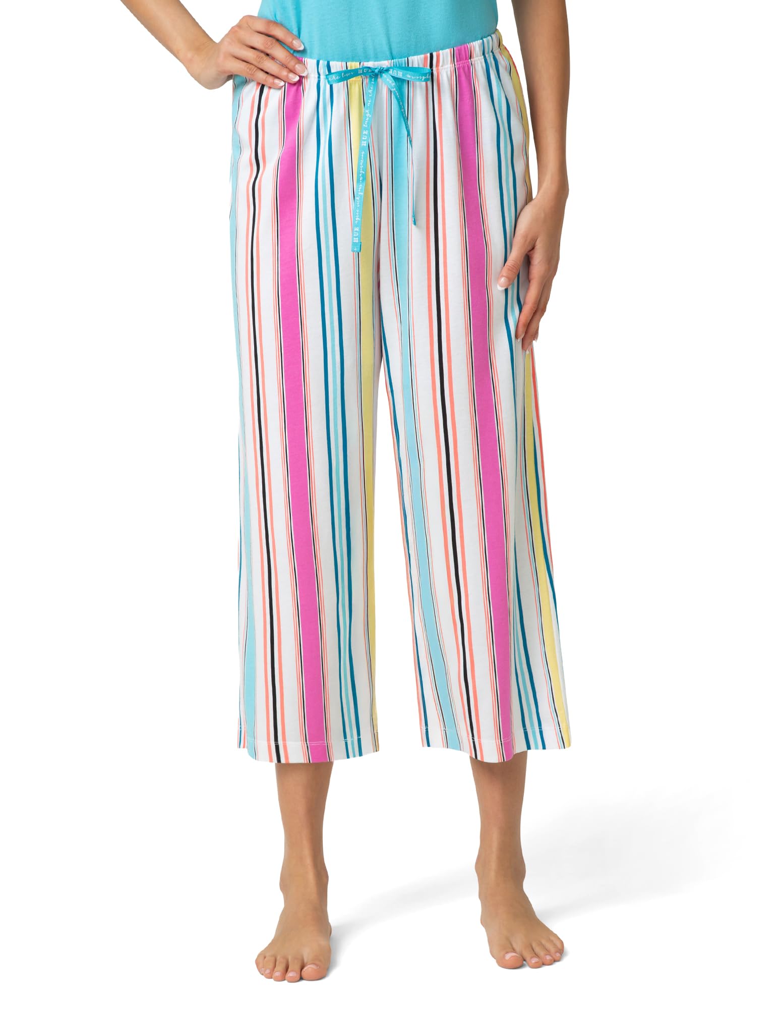 HUE Women's Summer Vacation Pajama Separates, Soft, Whimsical Print Pjs with Tropical Beach Themes, Flip Flops, Cocktails