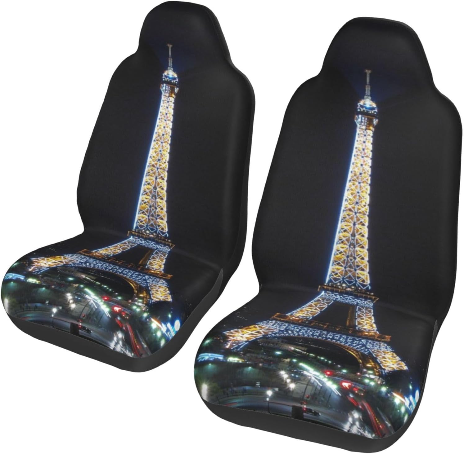 Paris Eiffel Tower Antique Landscape France Landmarks Vintage Picture Theme Car Seat Covers 2-Pack - Fit for Sedans, Trucks, Suvs, Automotive Seat Protectors with Reinforced Stitching