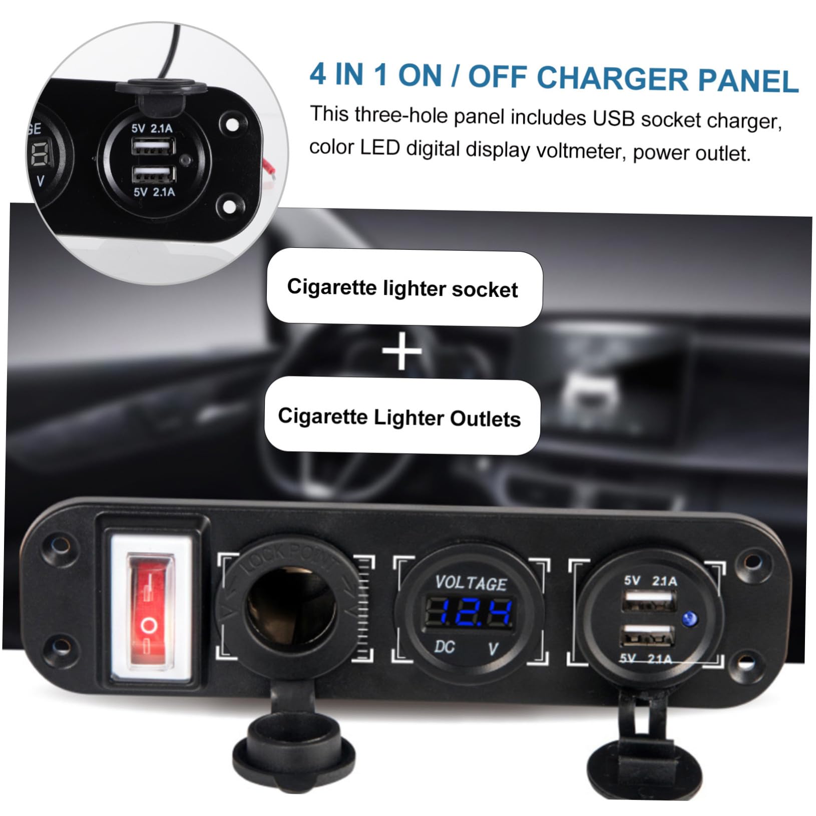 Caricatore Auto USB Voltmetro Digitale, Doppia Porta e Pannello