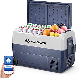 AAOBOSI Kompressor Kühlbox 50 L, Kühlbox Auto Mit APP-Steuerung, 12/24 V und 100-240 V kompressor kühlschrank, -20°C bis 20°C kompressorkühlbox für Auto, LKW, Boot, Reisemobil, Camping, Reisen