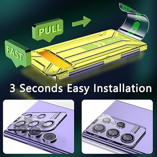 Miniatura 5 de Fotbor Paquete de 2+5 protectores de pantalla y protector de lente de cámara para Samsung Galaxy S24 Ultra, sin polvo, fácil instalación, soporte
