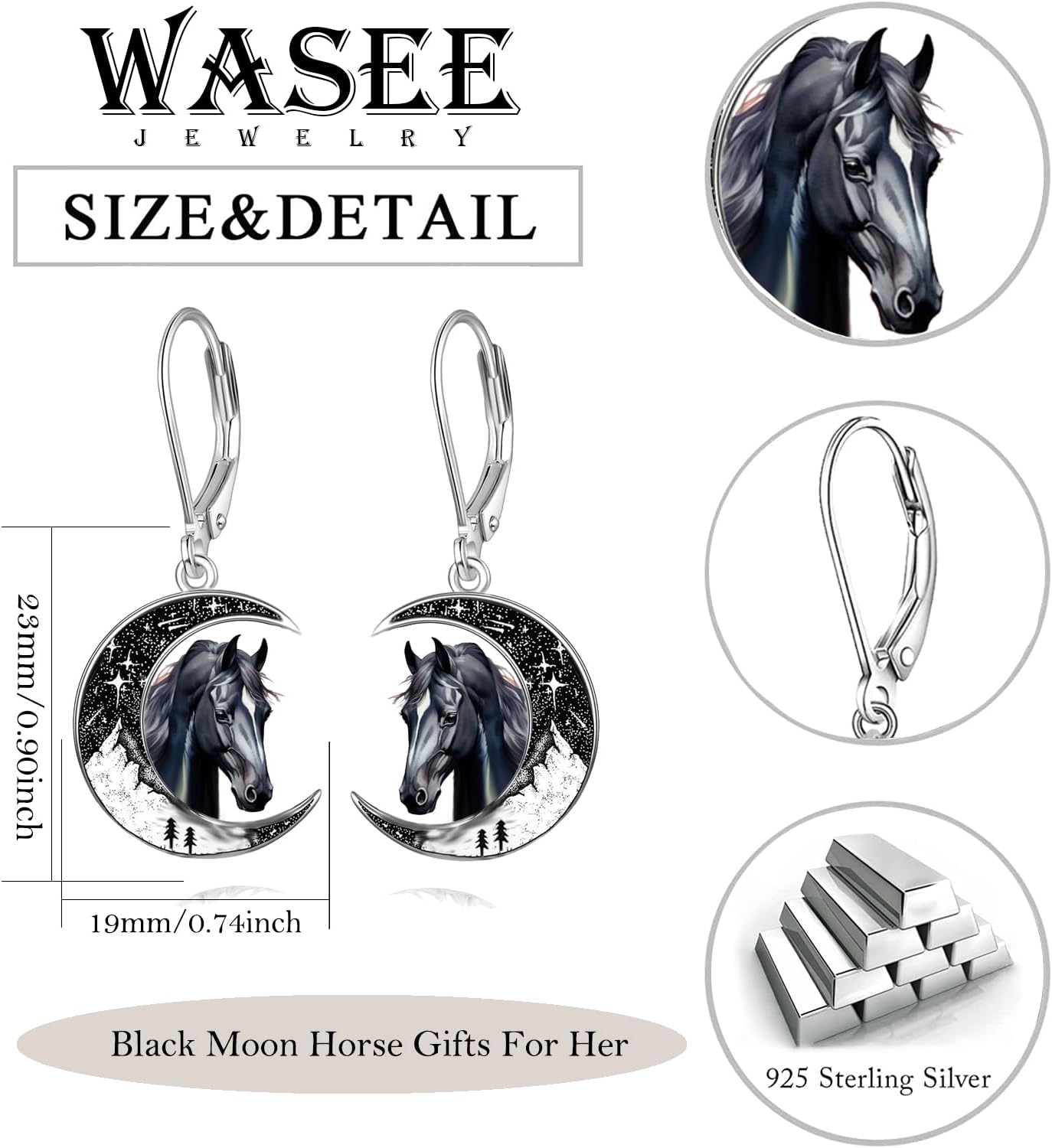 Black Cat/4th of July/Bat/Spider/Pumpkin/Wolf/Bunny/Sun and Moon/Turtle/Raven 925 Sterling Silver Leverback Dangle Earrings Moon Gothic Christmas Earrings Jewelry Gift for Women - Image 4