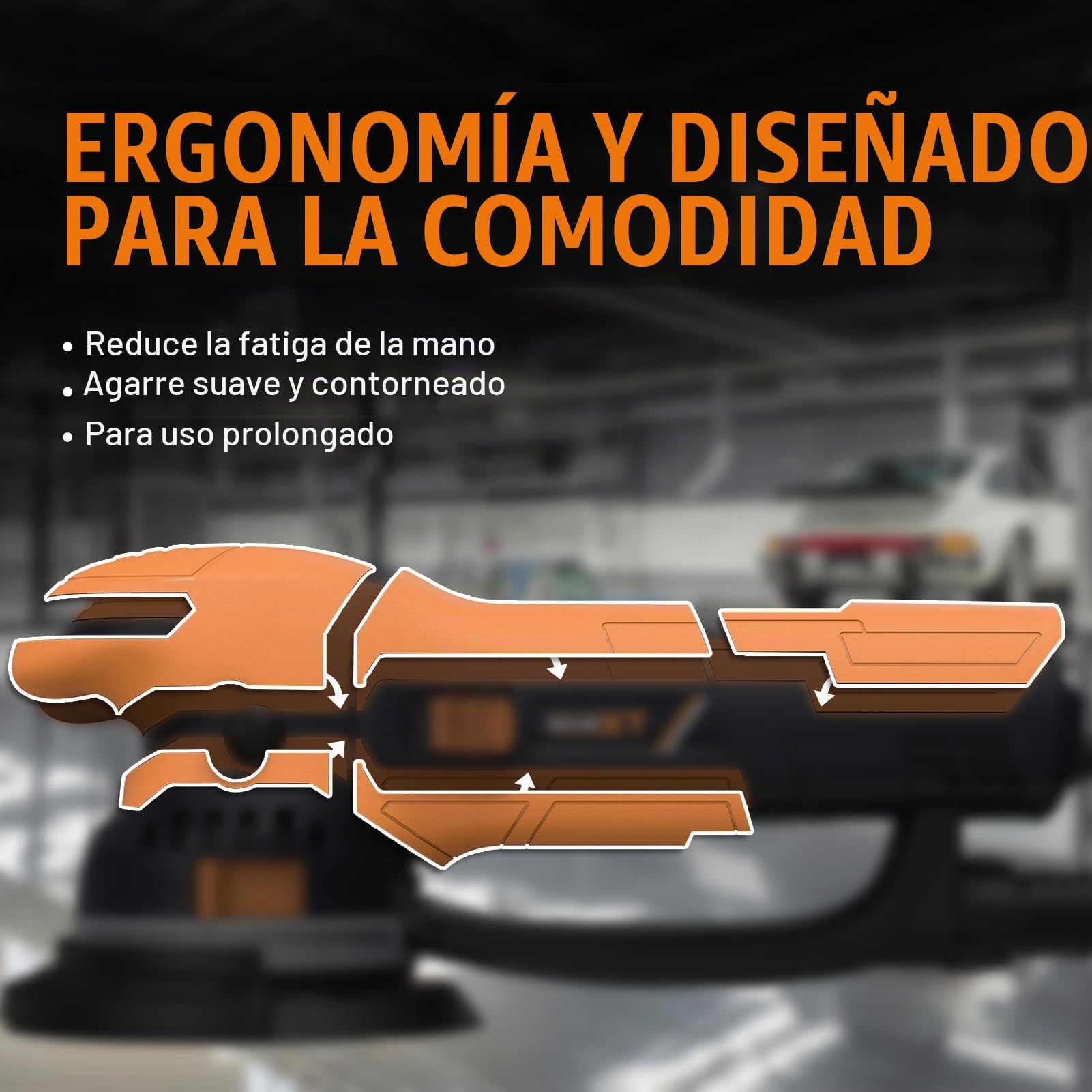 MAXXT Lijadora Orbital de Modo Dual 800W: 2 Modos (Grueso y Fino) / Extracción de Polvo de Alta Eficiencia / 6 Velocidades (3300-7400 RPM) — Ideal para Restauración de Pintura de Autos, Meta y Madera