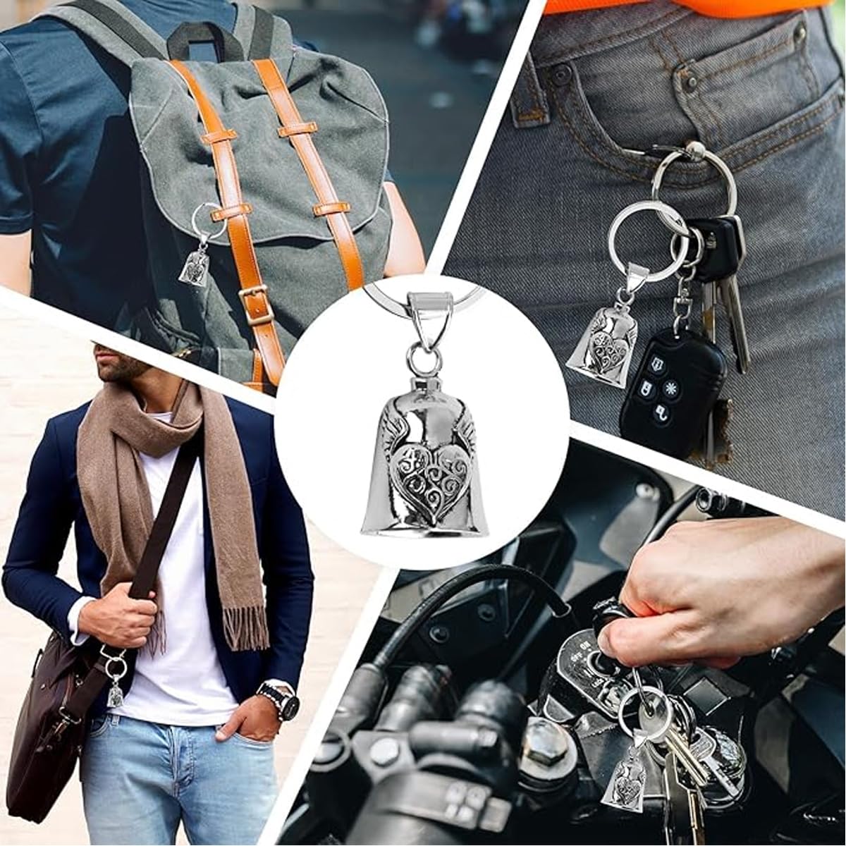 Ruvan Guardian Bell, Clochette Moto Porte Bonheur, Guardian Ride Bell, Guardian Bell Moto Vélo, Acier Inoxydable Moto En Forme D'ange Gardien À Suspendre