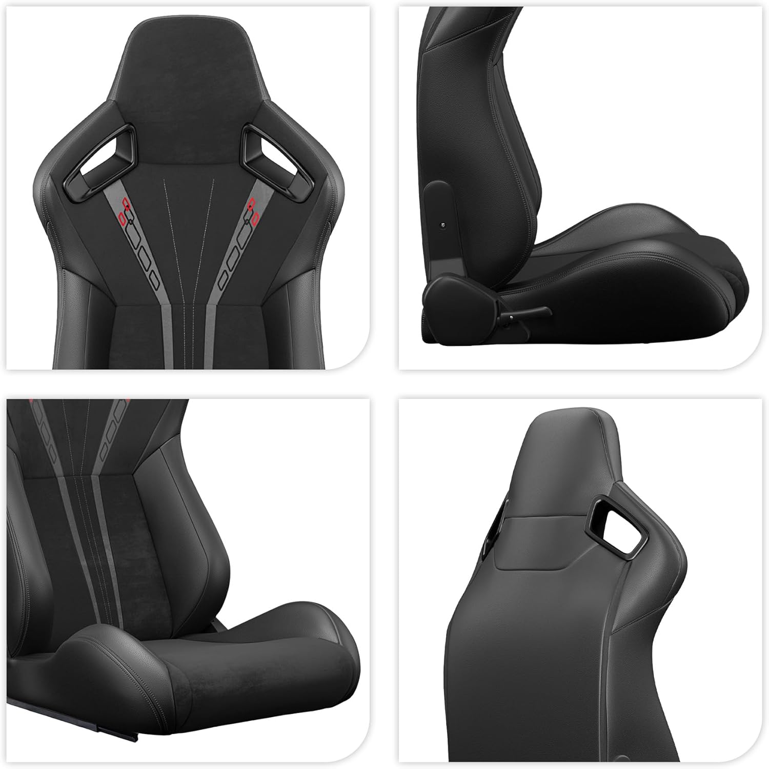 2 Pack Racing Seats, PVC Leather Universal Bucket Seats Pair with Dual Lock Sliders for Front-Back Adjustment - Automotive Racing Seats Pair for Cars