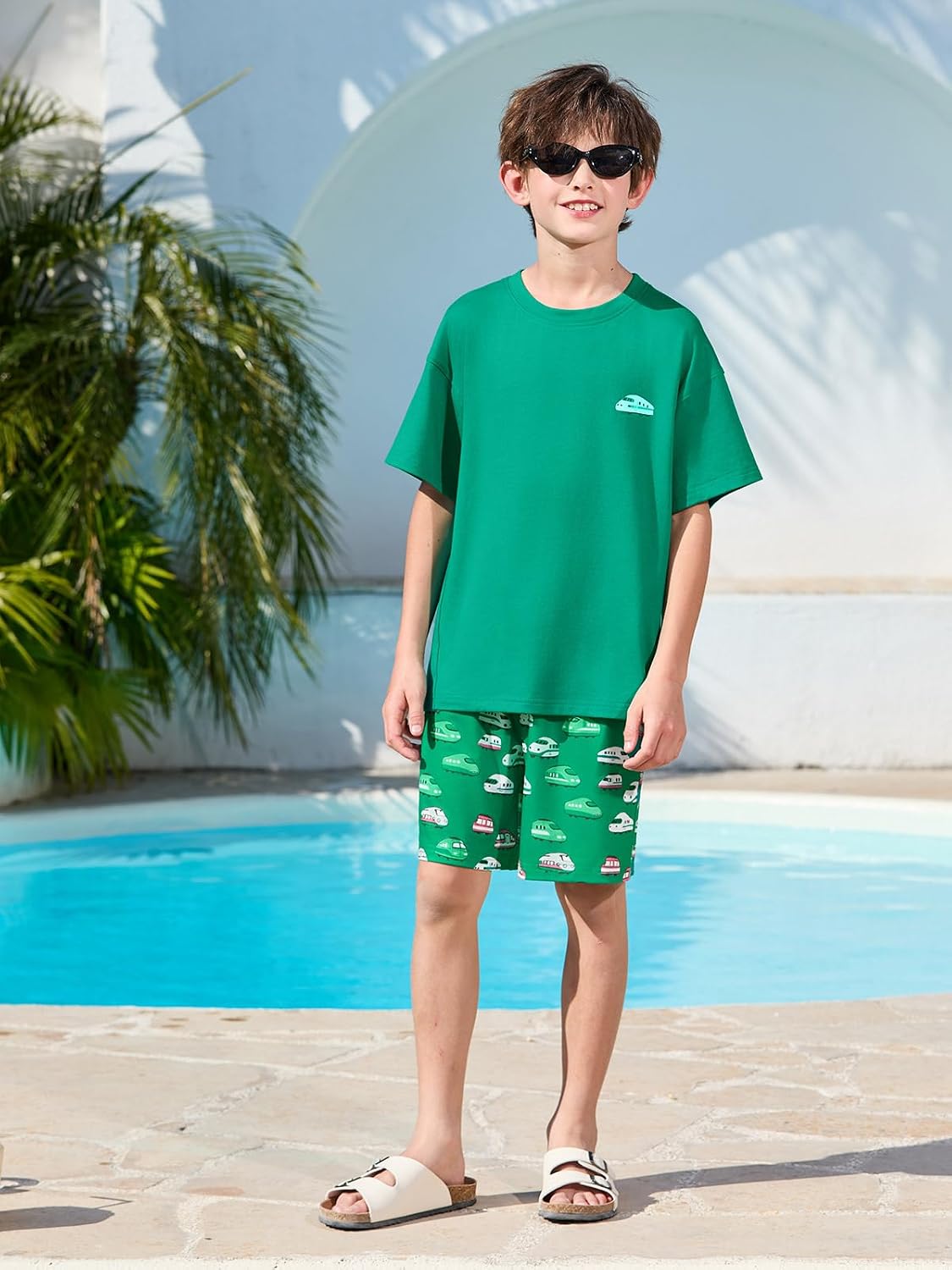 Haloumoning Boys 2 Piece Beach Outfit Kids Summer Short Sleeve T-Shirts and Graphic Shorts Set Hawaiian Vacation Outfits