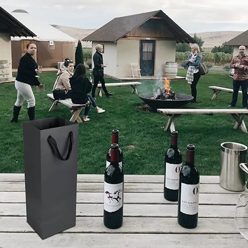 Miniatura 6 de Aimyoo Bolsas para botellas de vino negro de 6 x 5 x 15 pulgadas, paquete de 10 bolsas de regalo grandes de papel kraft con asas a granel