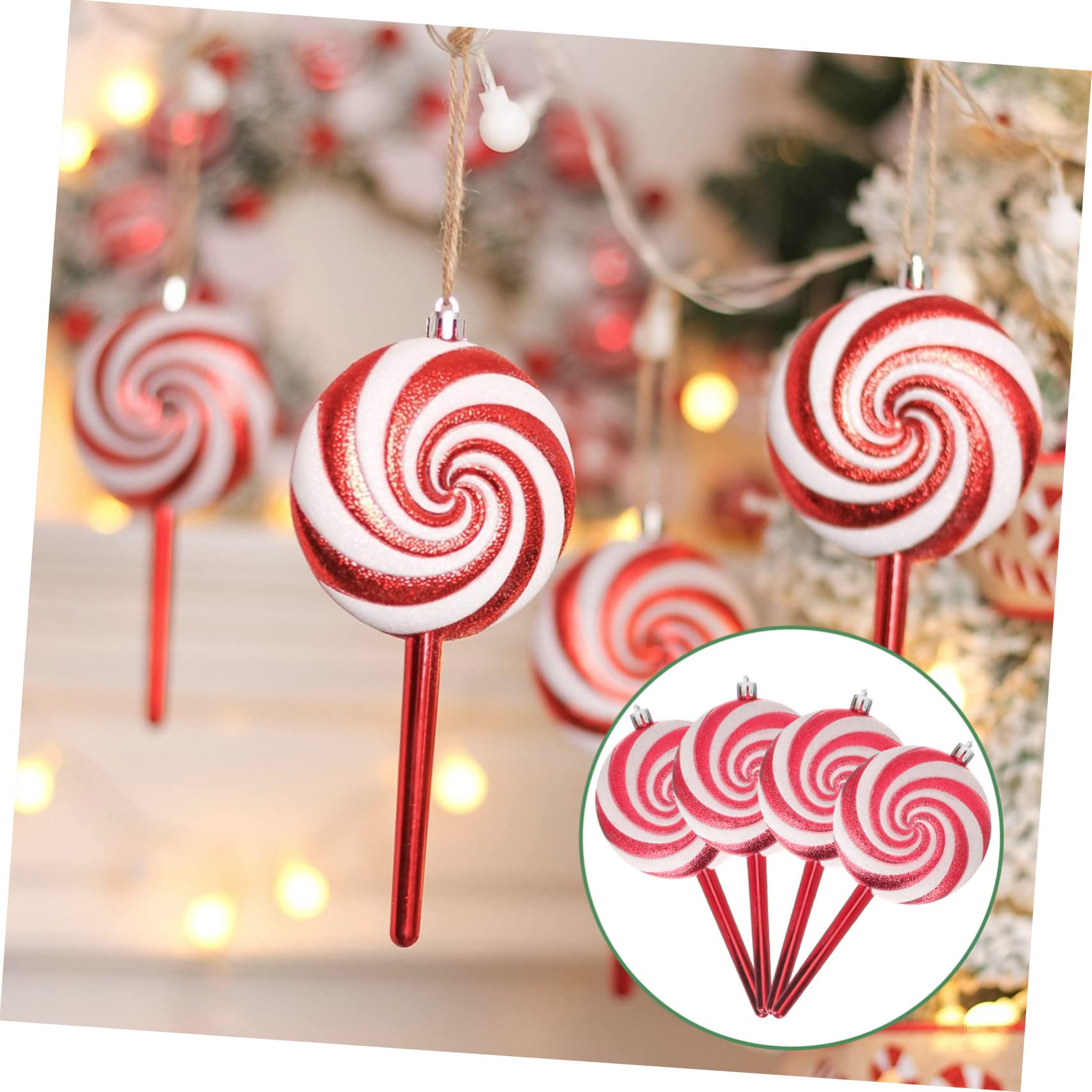 TOPBATHY 12 Pz Decorazioni Di Caramelle Natalizie Finti Bastoncini Di Zucchero Appesi Caramelle Appese Di Natale Ciondolo Lecca-lecca Albero Di Natale Ornamento Di Caramelle Rosso Plastica
