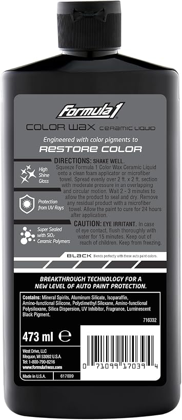 Formula 1 Color Wax for Black Car Paint, Ceramic Liquid Coating, 16oz