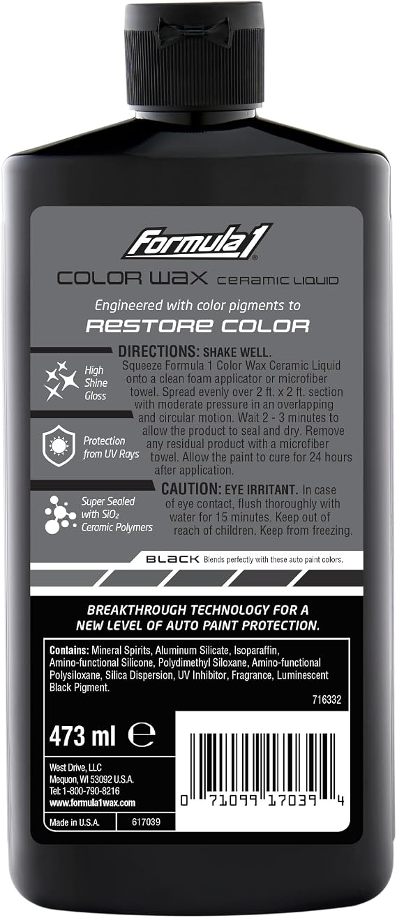 Formula 1 Color Wax for Black Car Paint, Ceramic Liquid Coating, 16oz