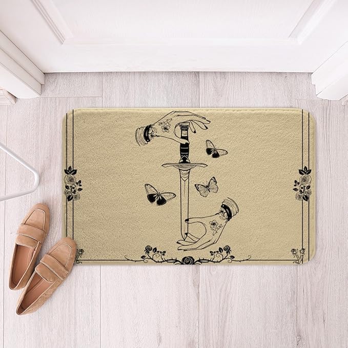 jejeloiu Zodiac Virgo Soft Fleece Door Carpet Horoscope Dark Academia Polyester Bath Rug Vintage Retro Non Slip Bath Mat Rose Flower Bathroom Floor Indoor Doormat,16x24 Inch