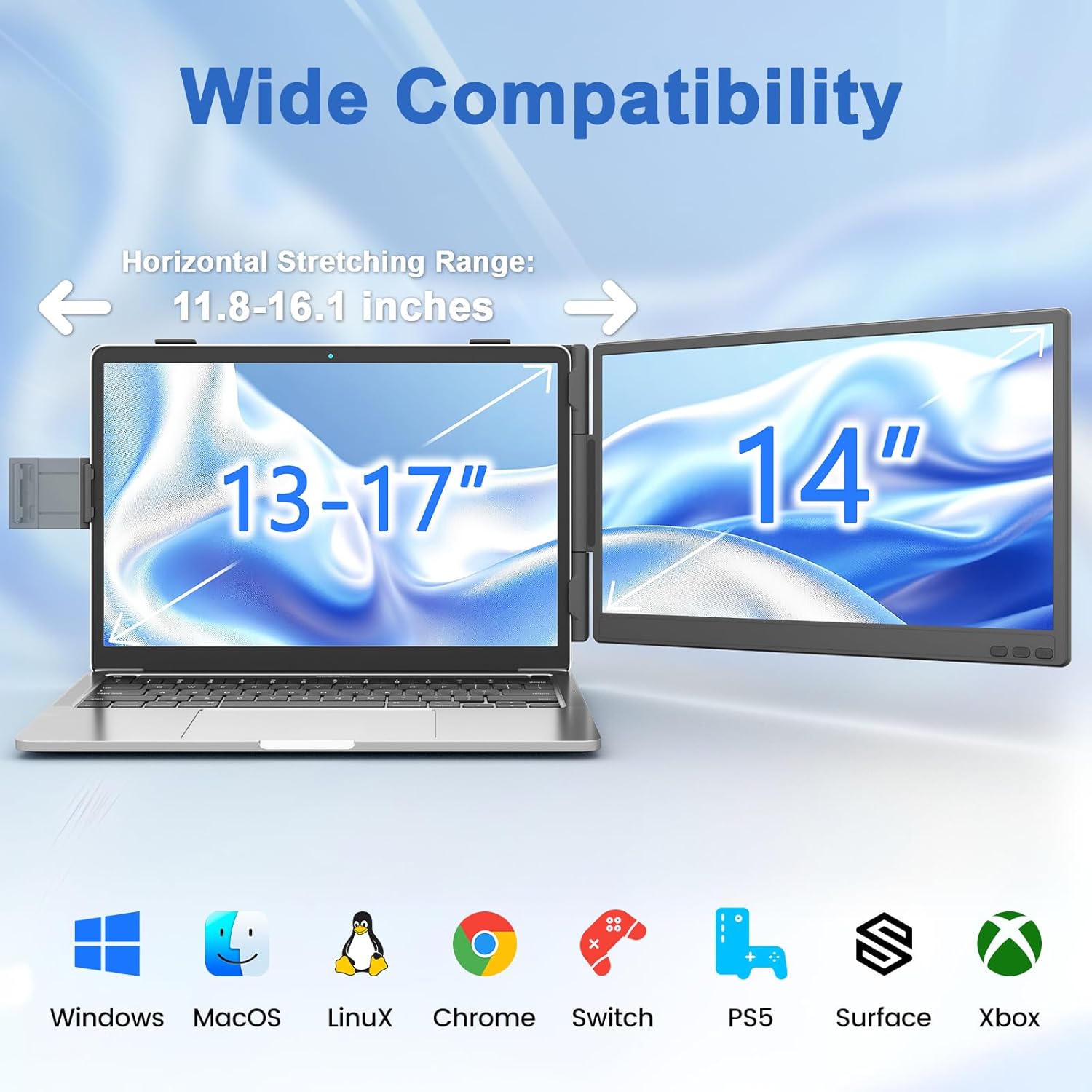 KEFEYA Laptop Screen Extender, 14" FHD 1080P IPS Dual Laptop Monitor Extender, Portable Monitor Plug & Play USB-C/HDMI/USB-A for 13"-17" Laptops, Work with Windows/MacBook/Switch/PS5 - Image 7