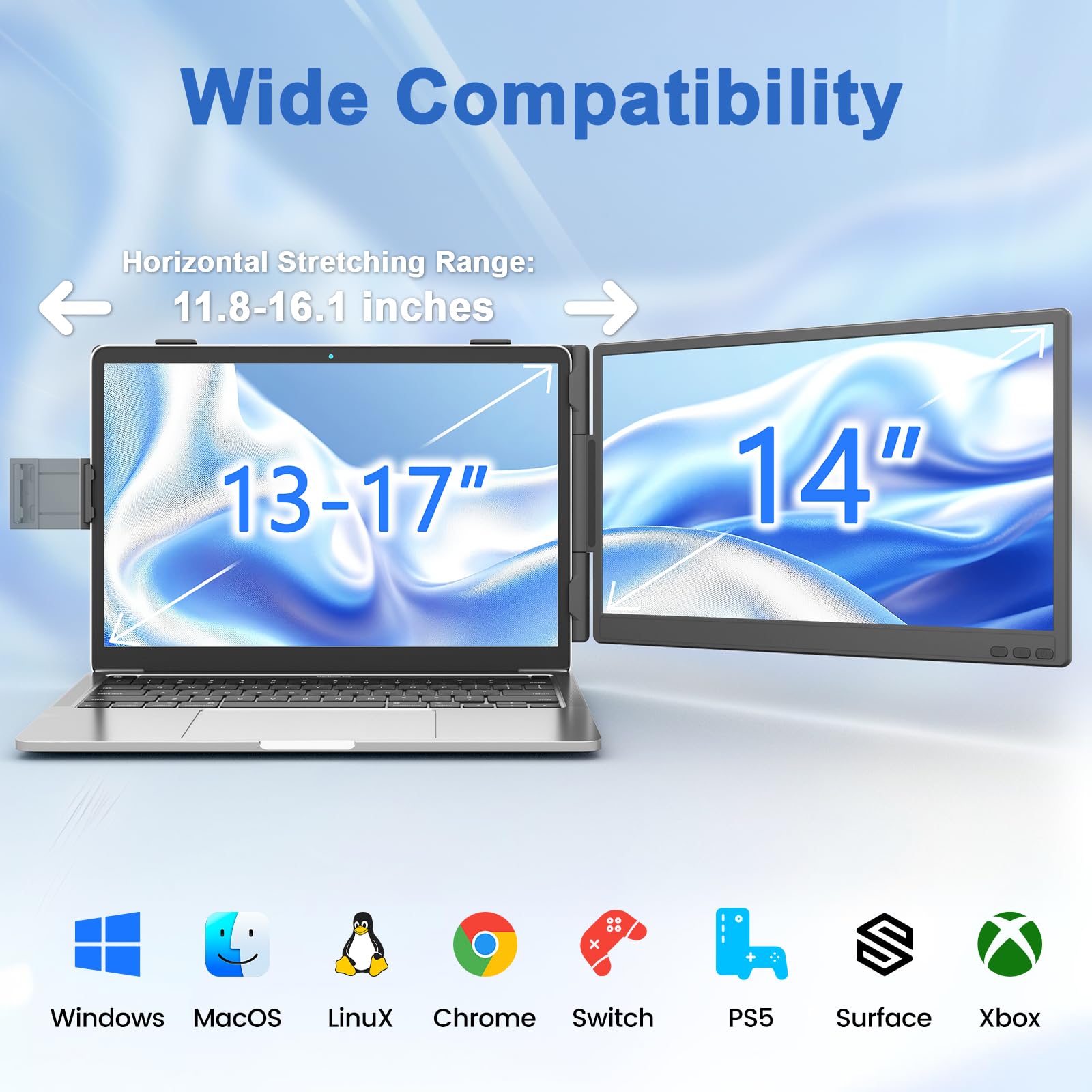 Upperizon Portable Monitor Foldable Dual Screen 15.6 inch FHD 107% sRGB IPS HDMI USB-C Travel Monitor for Laptop Mac PC Windows, DisplayLink Stacked Screen Extender with Kickstand, VESA Compatible product image 19