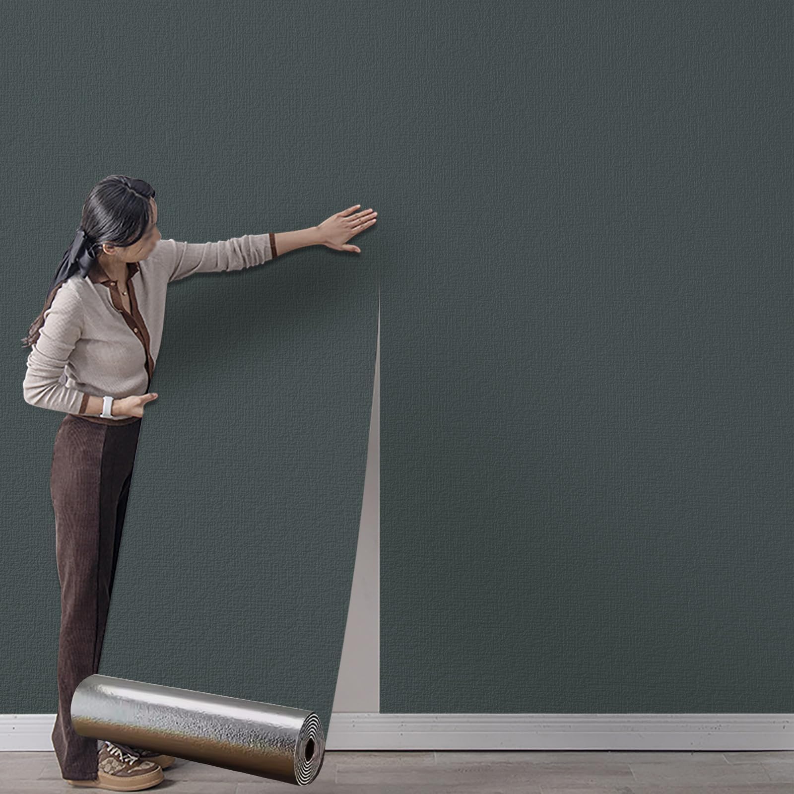 Anttyscar 10Roll Self Adhesive Thermal Insulation Wallpaper - Dark Grey Textured, 3mm Thick Wall Insulation Panels Thermal Wallpaper Stickers for Living Rooms - Thermal Wallpapers for Cold Walls