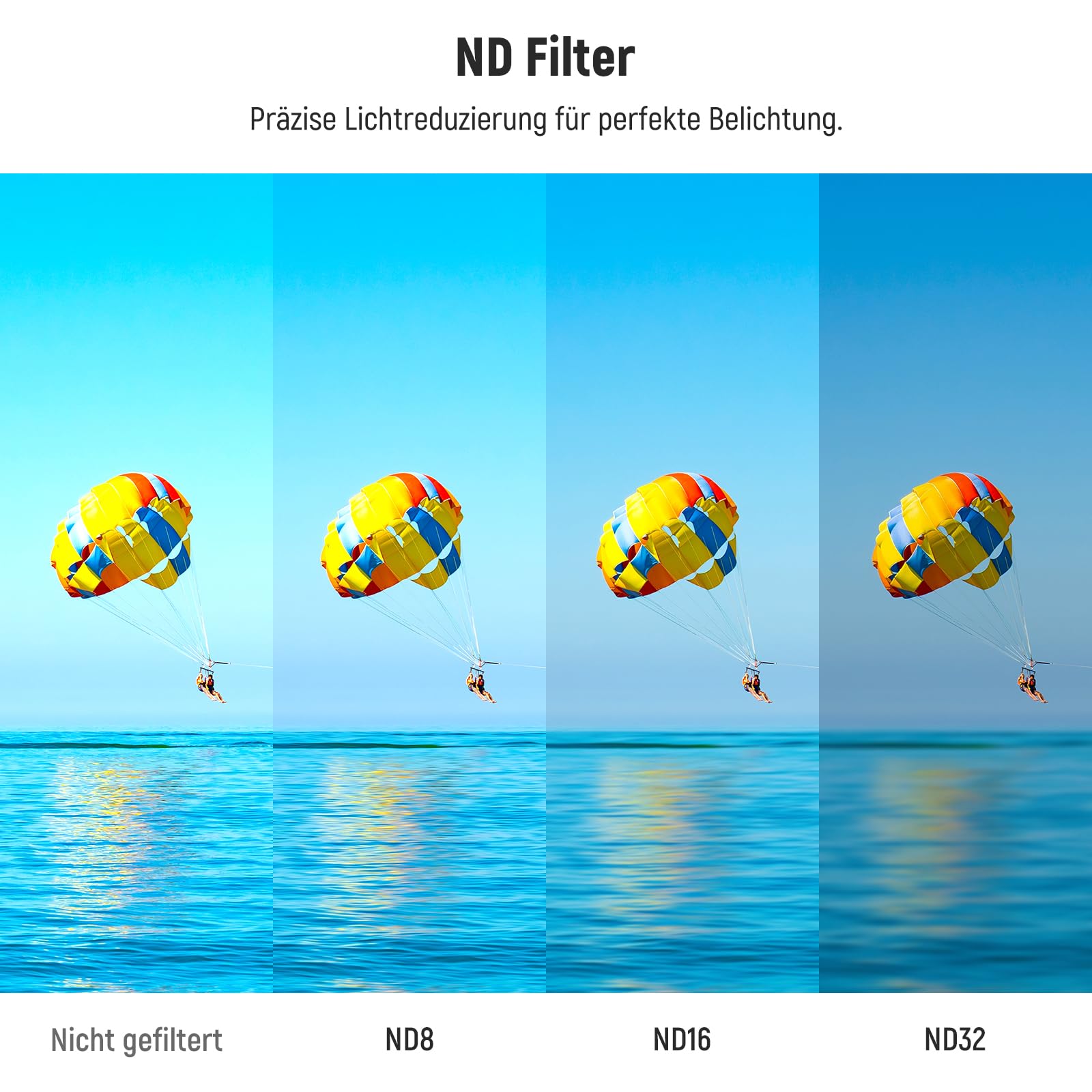 NEEWER ND Filter Set kompatibel mit DJI Osmo Action 5 Pro/4/3, 4er Pack mehrfach beschichtetes optisches HD Glas Snap On ND8/ND16/ND32/CPL Graufilter Polfilter, Actioncam Zubehör mit 2x Reinigungstuch
