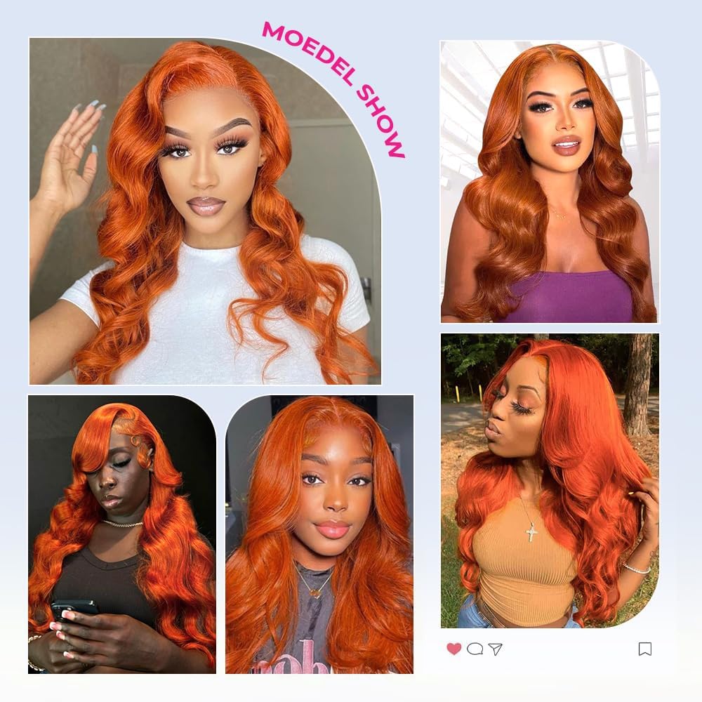 28 Inch Lace Front Wig Human Hair Body Wave Ginger Wig Pre Plucked Glueless Lace Front Wigs Human Hair for Women Curly Wig