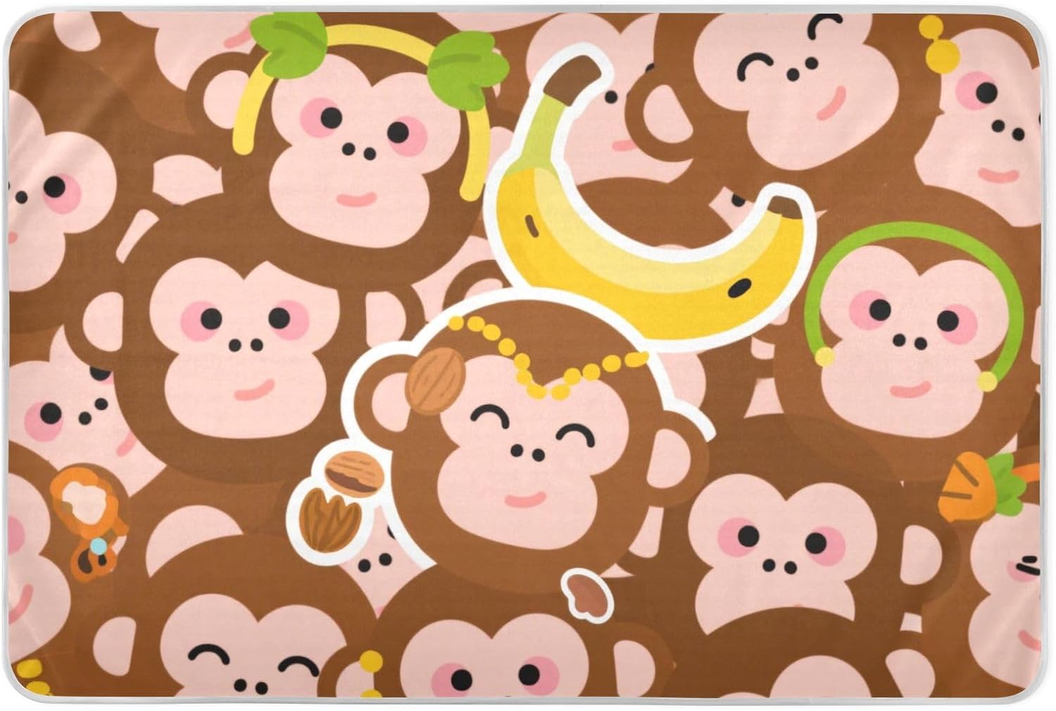 Cartoon Cute Monkey Brown Extra Large Resuable Changing Pad Covers Waterproof Washable Pads for Bed Leakproof Quick Drying Pad Liner for Kids Bedwetting , 52" L x 34" W