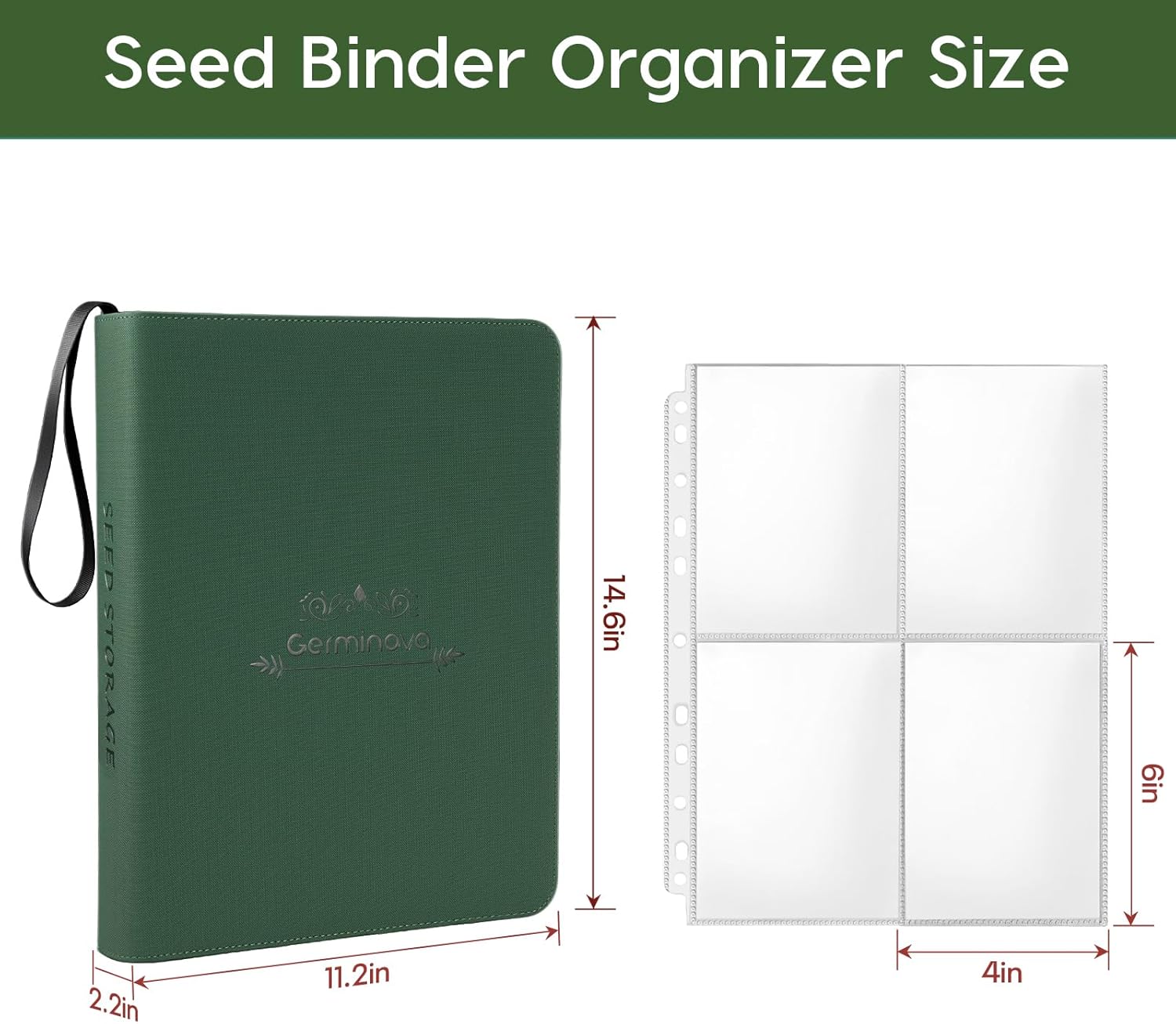 Seed Storage Binder Organizer with Zipper that Holds 120 Seed Envelopes, 3 Ring Binder with 30 Sheet Protectors & 84 Labels, Waterproof Garden Seed Book Holder with Handle for Flower Vegetable Packets