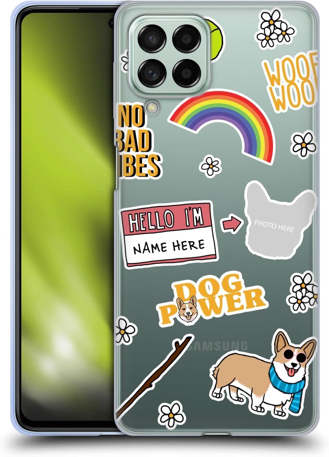 Custom Customized Personalized Pet Cases Dog Head Name Stickers Soft Gel Case Compatible with Samsung Galaxy M53 (2022)