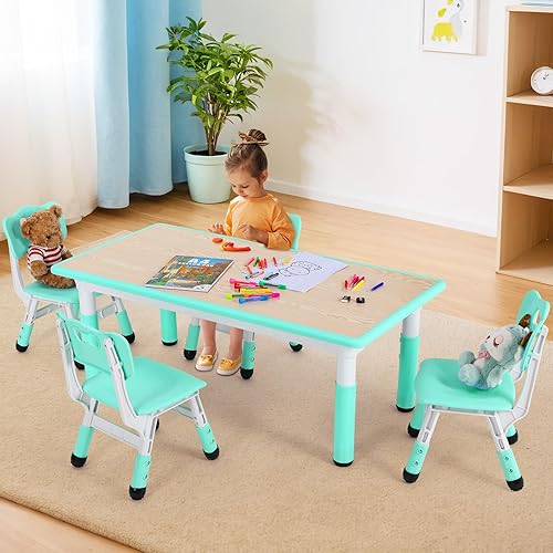 Miniatura 45 de Arlopu Juego de mesa y 4 sillas para niños, juego de mesa y sillas para niños pequeños, patas antideslizantes, escritorio de graffiti, mesa de