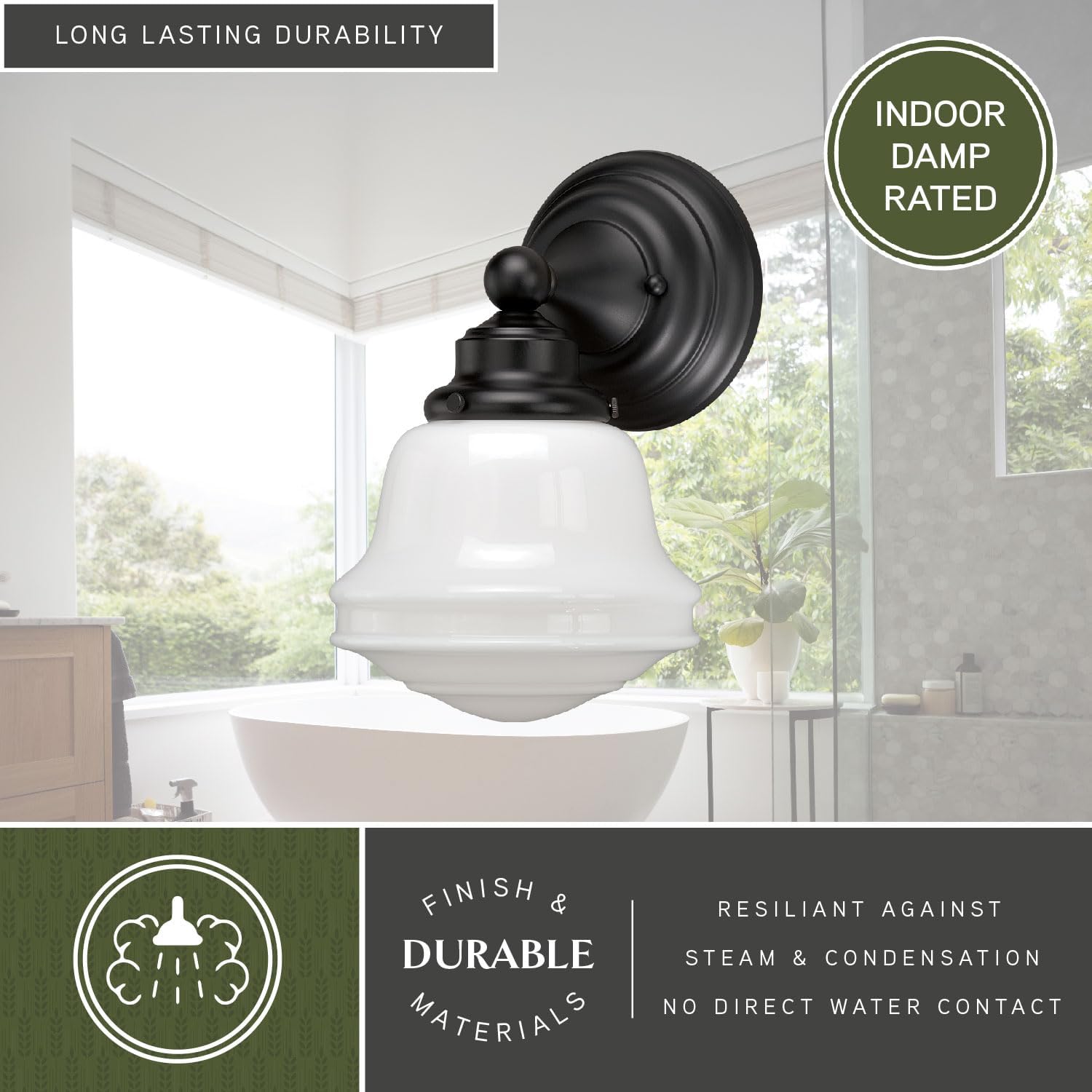 VAXCEL Huntley 1-Light 6.75 inch Wide Oil Rubbed Bronze Farmhouse Bathroom Vanity Lighting Fixture, White Schoolhouse Milk Glass Globe Shade, Dimmable, LED Compatible, Wall Mounted Steel Sconce