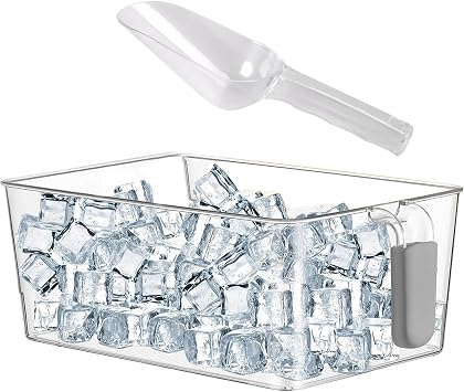 CATPAN Freezer Ice Bucket with Scoop Ice Cubes Bverage Tub,Acrylic Ice Bucket for Storing Ice Cubes Vegetables Fruits Gray, Large