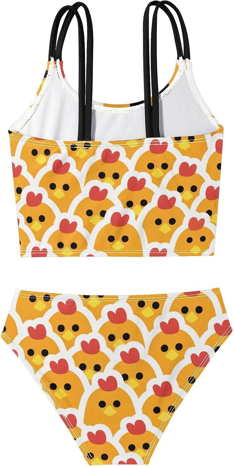 visesunny Girls Two Piece Swimsuits Orange Chicken Cute Design Girl's Bikini Sets Bathing Suits for Girls Size 5-12Y