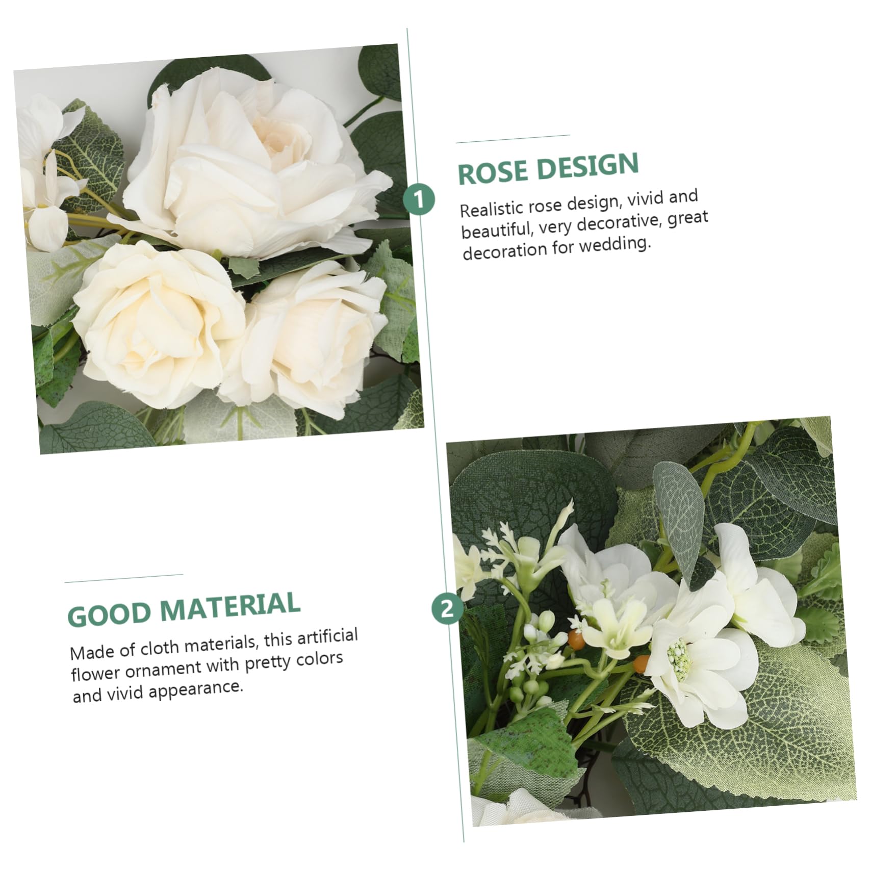 Künstliche Rosen Blumengirlande aus Stoff in Weiß für Hochzeit mit Abschlussstimmung Praktischer Nie Verwelkender Blumenschmuck als Willkommensschild und Empfang