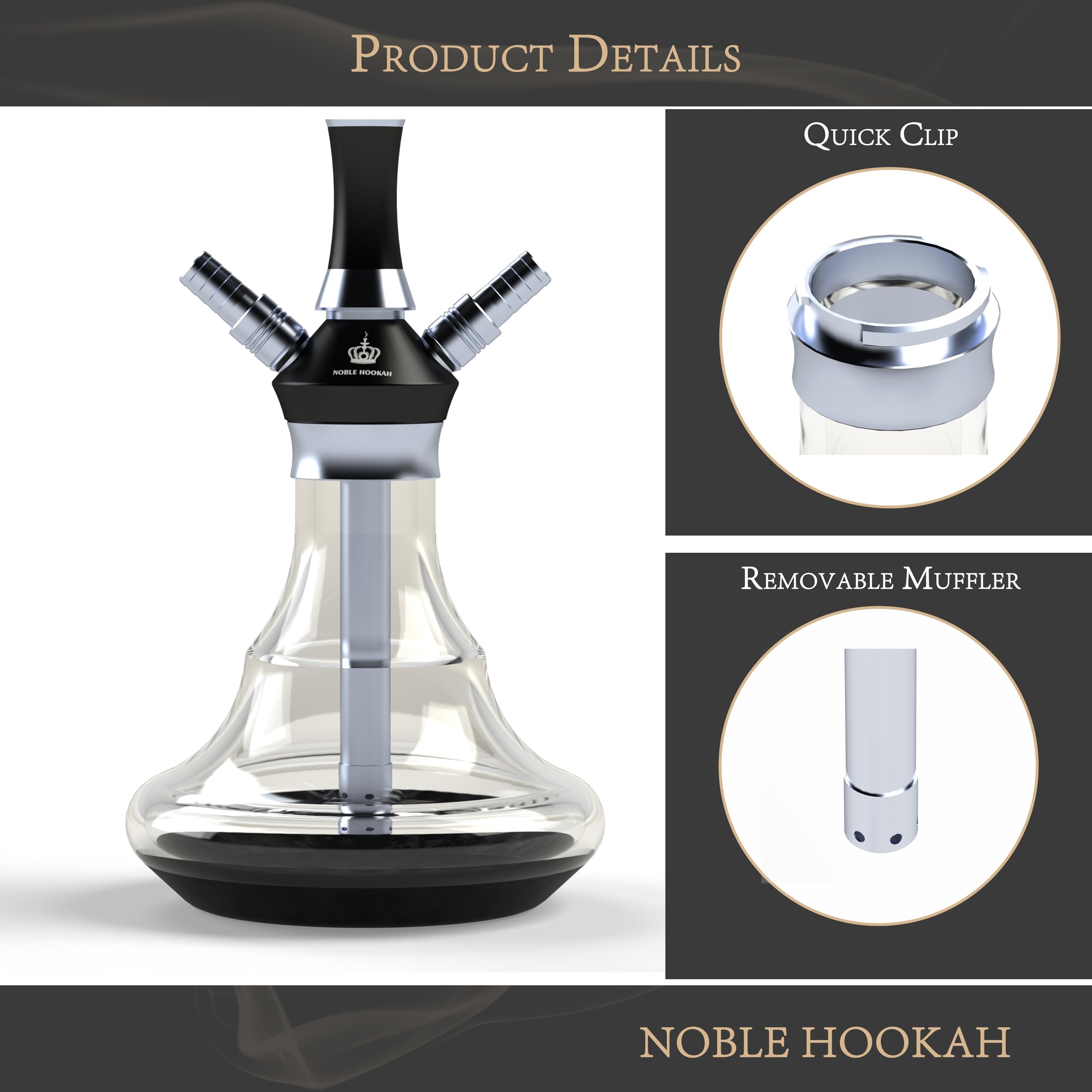 NOBLE HOOKAH Shisha Set Klein Shisha Mini Shisha to go mit Hochwertigem Zubehör - mundgeblasene Flasche 2 Schlauch