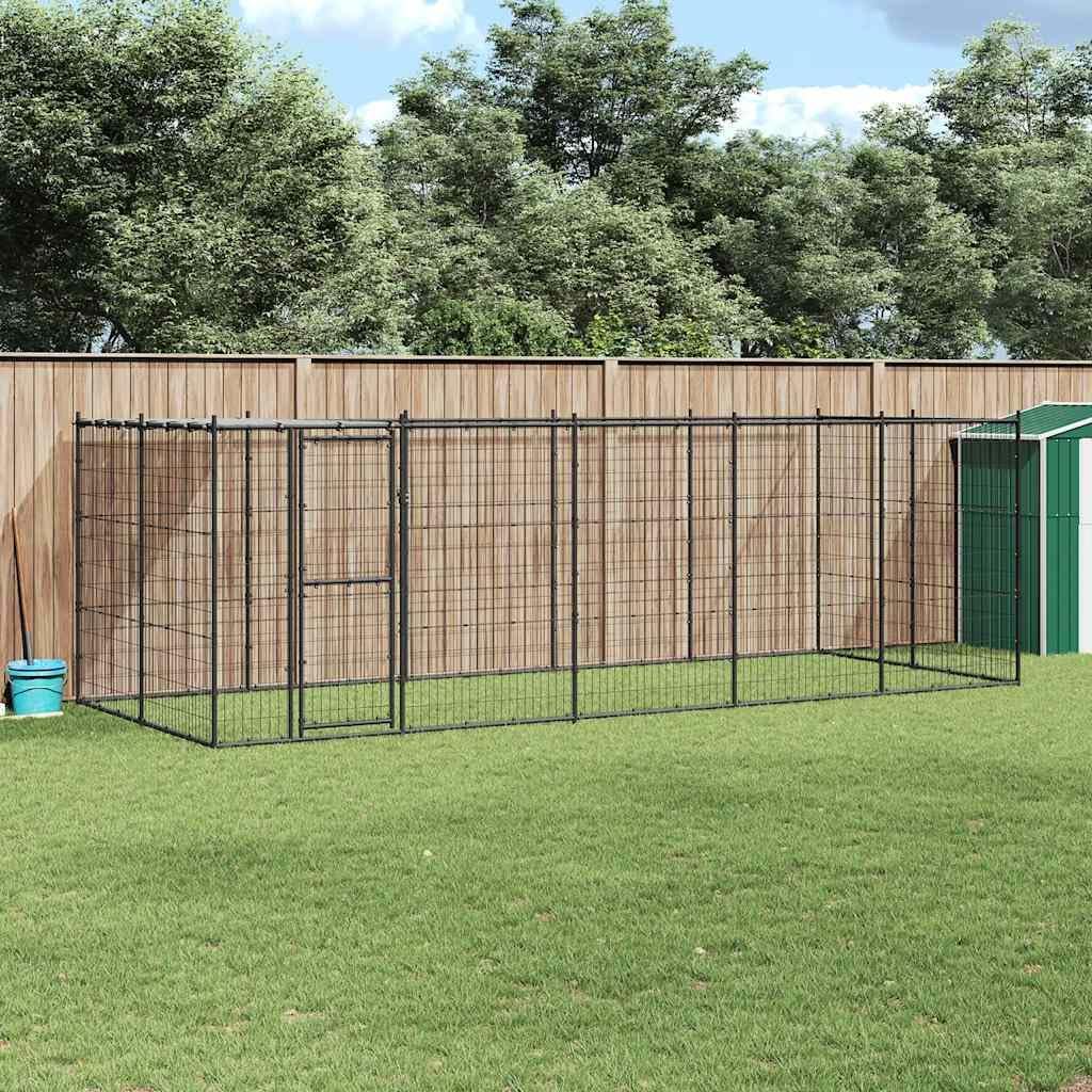 Buska dla psów z zadaszeniem, stalowa, 12,1 m², malowana proszkowo, 550 x 220 x 180 cm, z drzwiami i systemem ryglowania, wybieg do ogrodu, na taras, ochrona i bezpieczeństwo dla psów