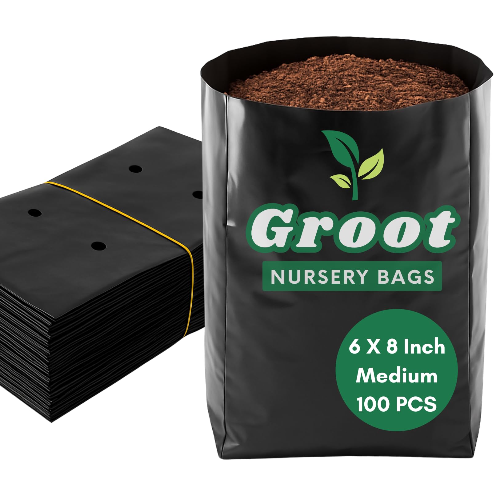Groot Nursery Bags for Plants (Medium, 6 x 8 Inches, Pack of 100, Black) UV Protected Poly Grow Bag Plastic Plant Bag for Home Garden, Flowers & Vegetables – Reusable & Durable for Home/Commercial Use-image-32