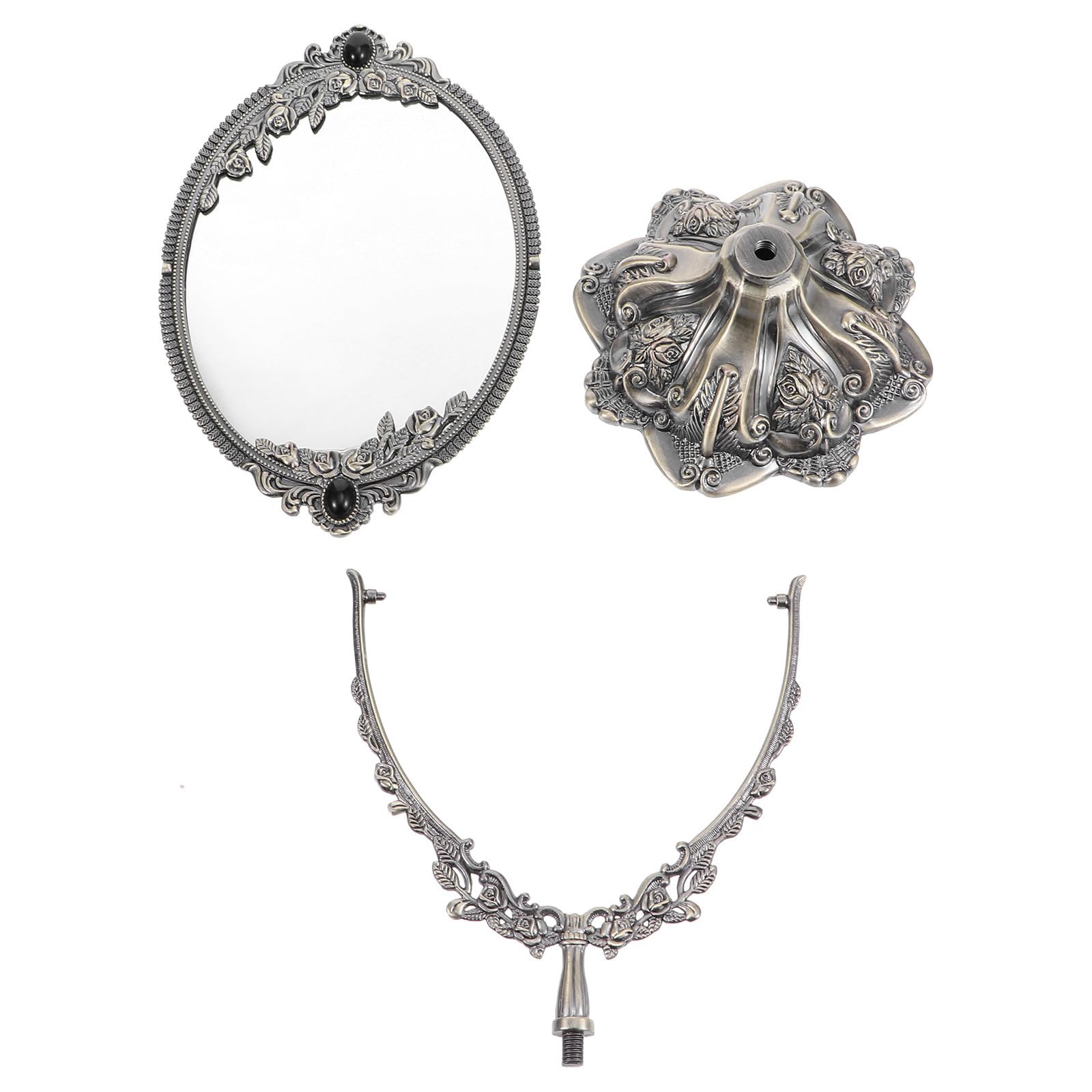 TOYANDONA Specchio da Toeletta Decorativo Retrò in Metallo con Supporto Girevole, Specchio Cosmetico Portatile a Doppia Faccia per Uso Indoor e Regali
