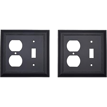Amazon Basics Decorative 2-Gang Duplex Combination Wall Plate - 2-Pack, Flat Black