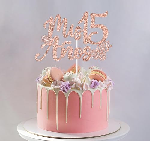 Miniatura 4 de Mis 15 años - Decoración para tartas Mis Membrillo 15, Feliz 15 años, decoración para tartas de 15 años, decoración de fiesta de feliz cumpleaños de