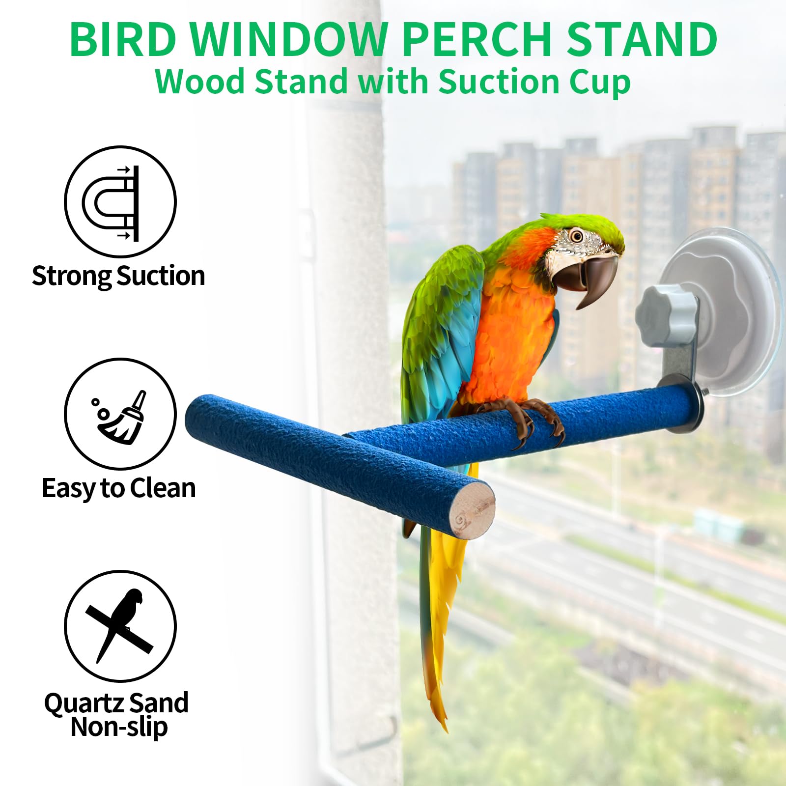 FlidRunest Movable Bird Perch Stand with Suction Cup for Window/Mirror/Car/Shower, Quartz Sands Wood Bird Training Perch Stand for Parrot Parakeet Cockatiel Conure Budgie Lovebird - image 5