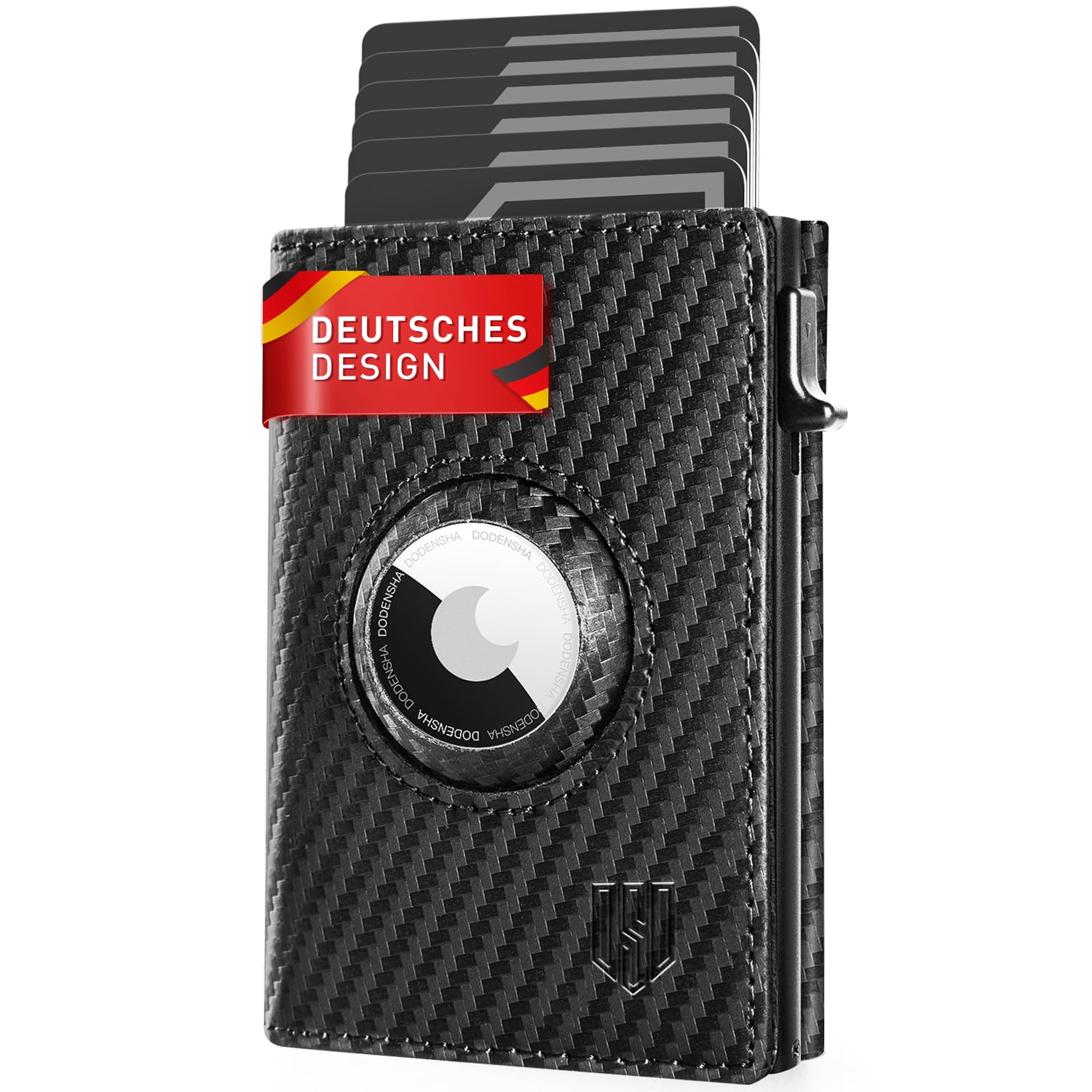 DODENSHA® MagSnap Airtag Wallet Herren mit RFID Schut I Kartenetui Herren I Smart Wallet Klein für 10+ Karten I Wallet mit Münzfach I Portmonee mit AirTag* Fach I Geldbörse Herren I Carbon