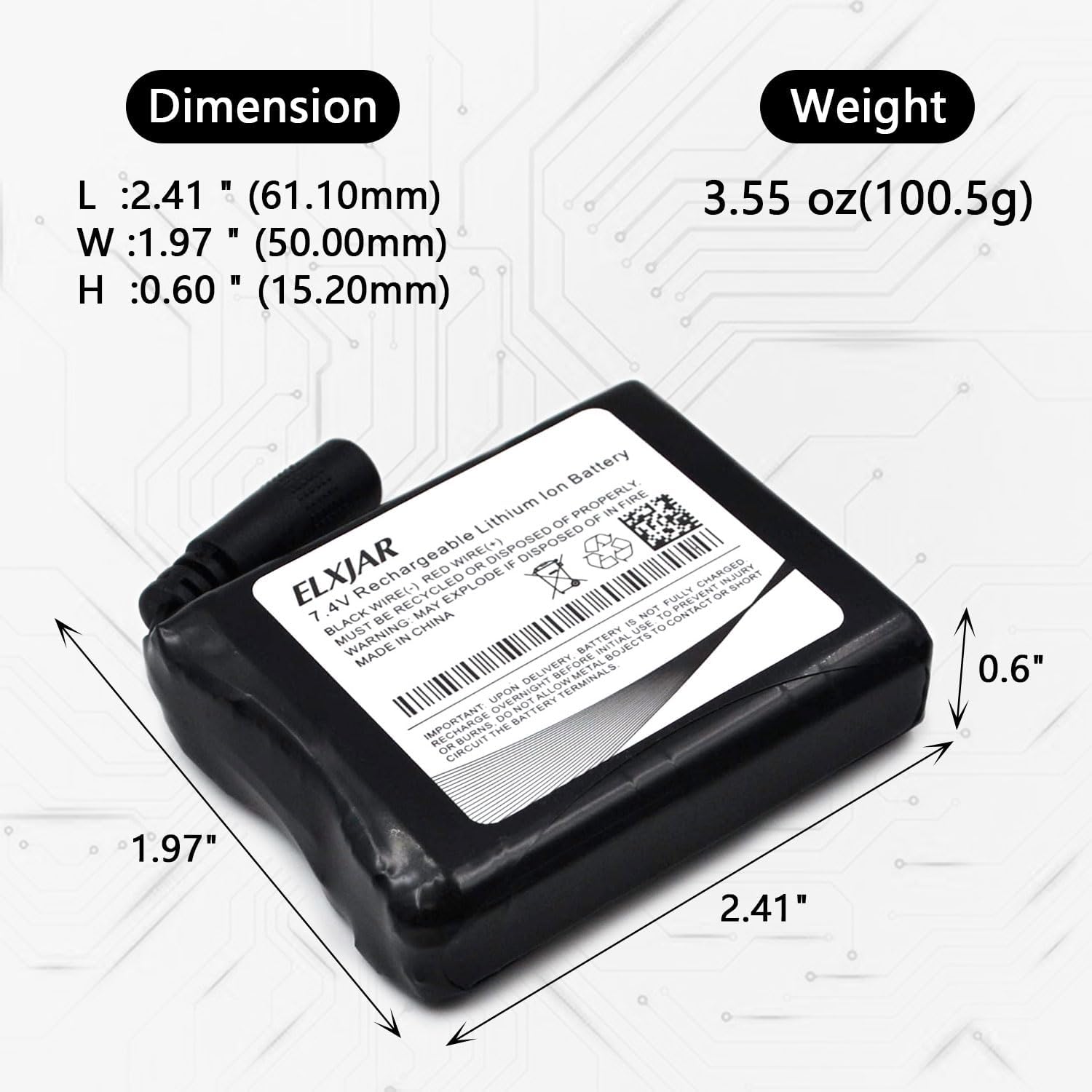 (2-Pack) 7.4V 3000mAh Rechargeable Li-Po Battery with Switch and Charger Replacement for Heated Gloves Socks Hats Balaclava Thermal Underwear Clothes - Image 3