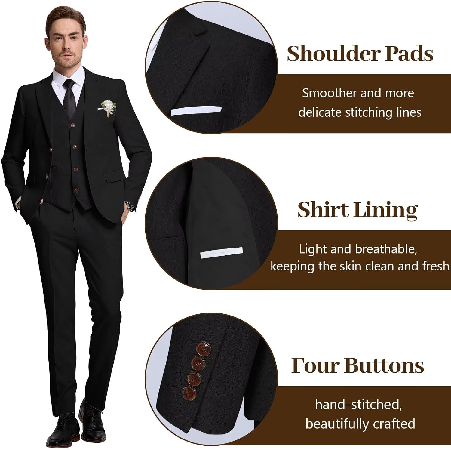 High-End Suits Retro Linen Suit for Men Casual Wedding Suit for Men Slim Fit 3 Pieces Jacket Blazer Vest Pant Groom Tuxedo - Image 4