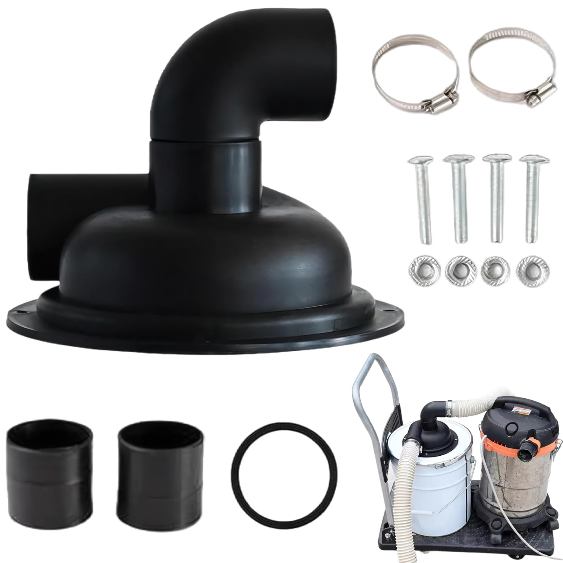 Cyclone Separator, Dust Cyclone Cover with Elbow 197mm Black Separator Cover Pre-Drilled Replacement PP Dust Cap, Vacuum Accessories