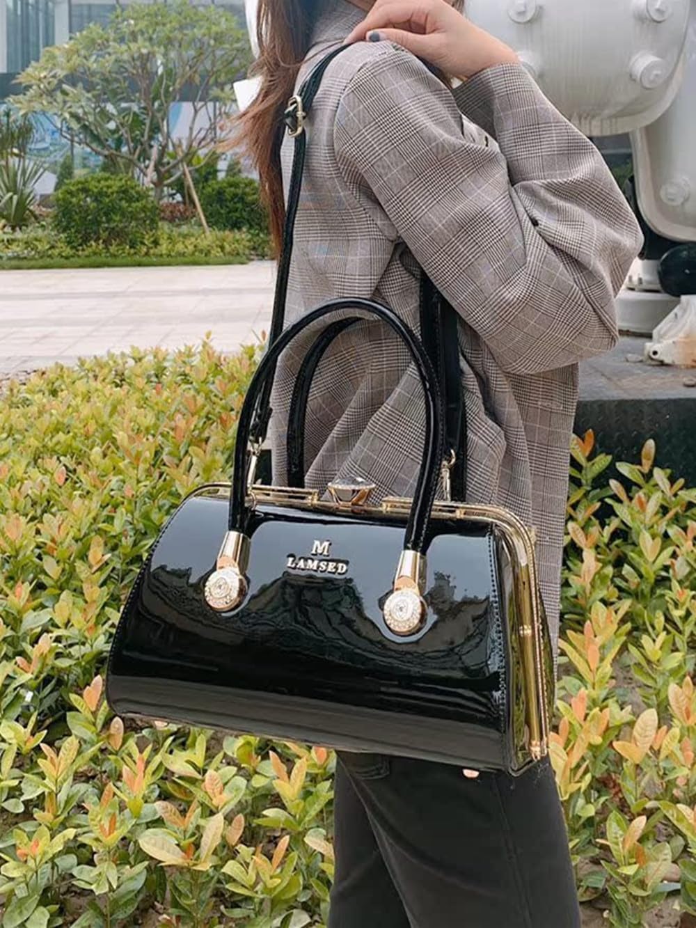 Fashion Leather Women's Top Handle Satchel Crossbody Handbags Diamonds Evening Bag Purses Hard Shoulder Bags (Black)